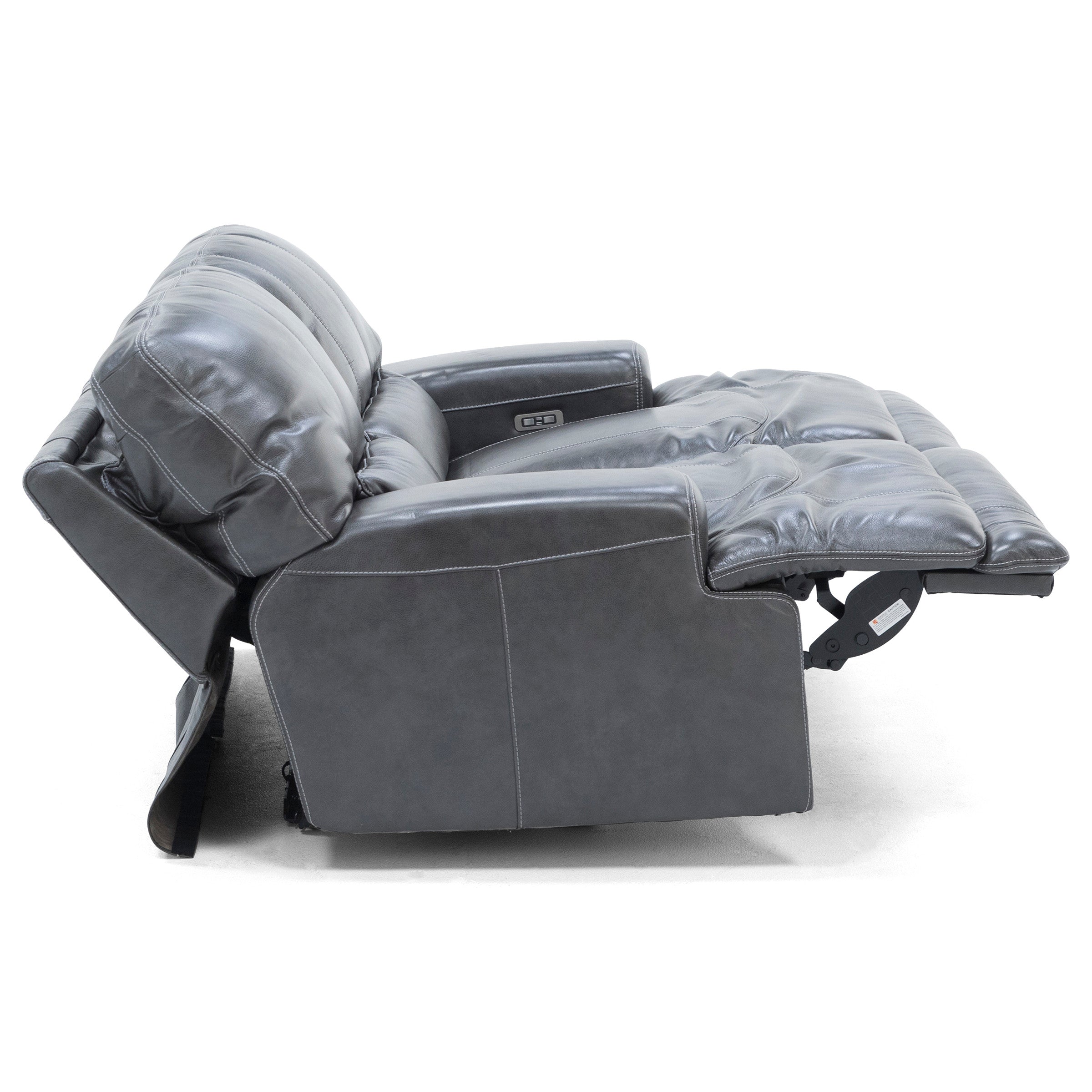 Placier Leather Power Headrest Reclining Loveseat in Charcoal