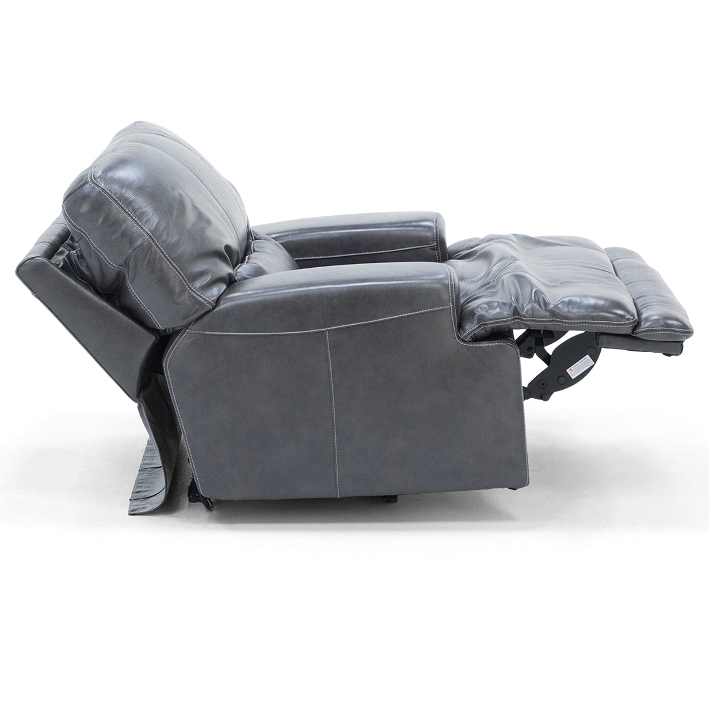Placier Leather Power Headrest Recliner in Charcoal