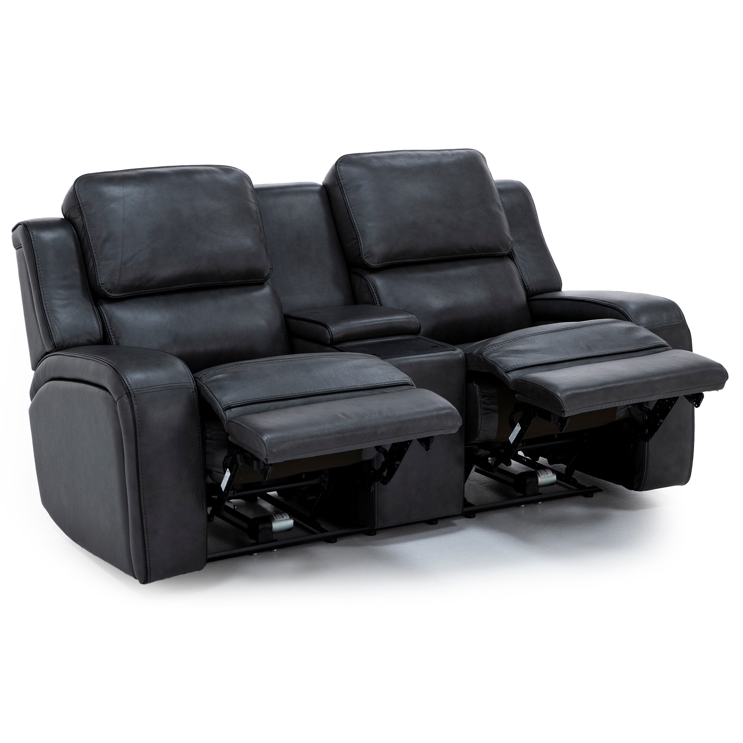 Liam Leather Fully Loaded Zero Gravity Console Reclining Loveseat With Massage And Immersive Audio
