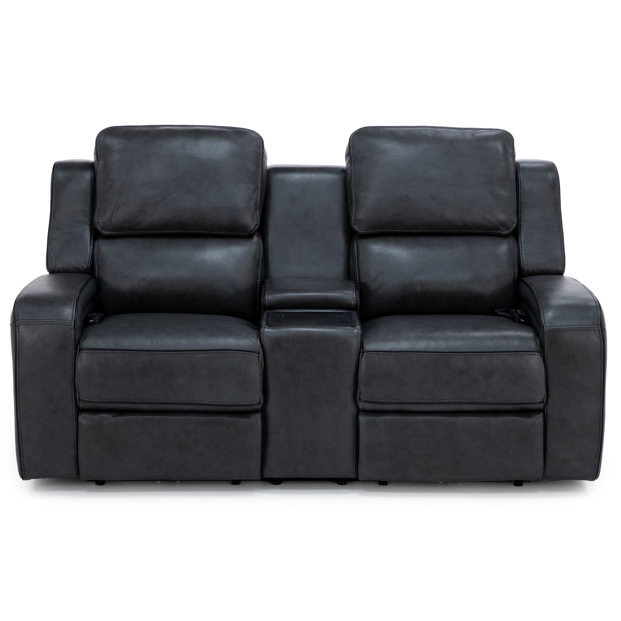 Liam Leather Fully Loaded Zero Gravity Console Reclining Loveseat With Massage And Immersive Audio