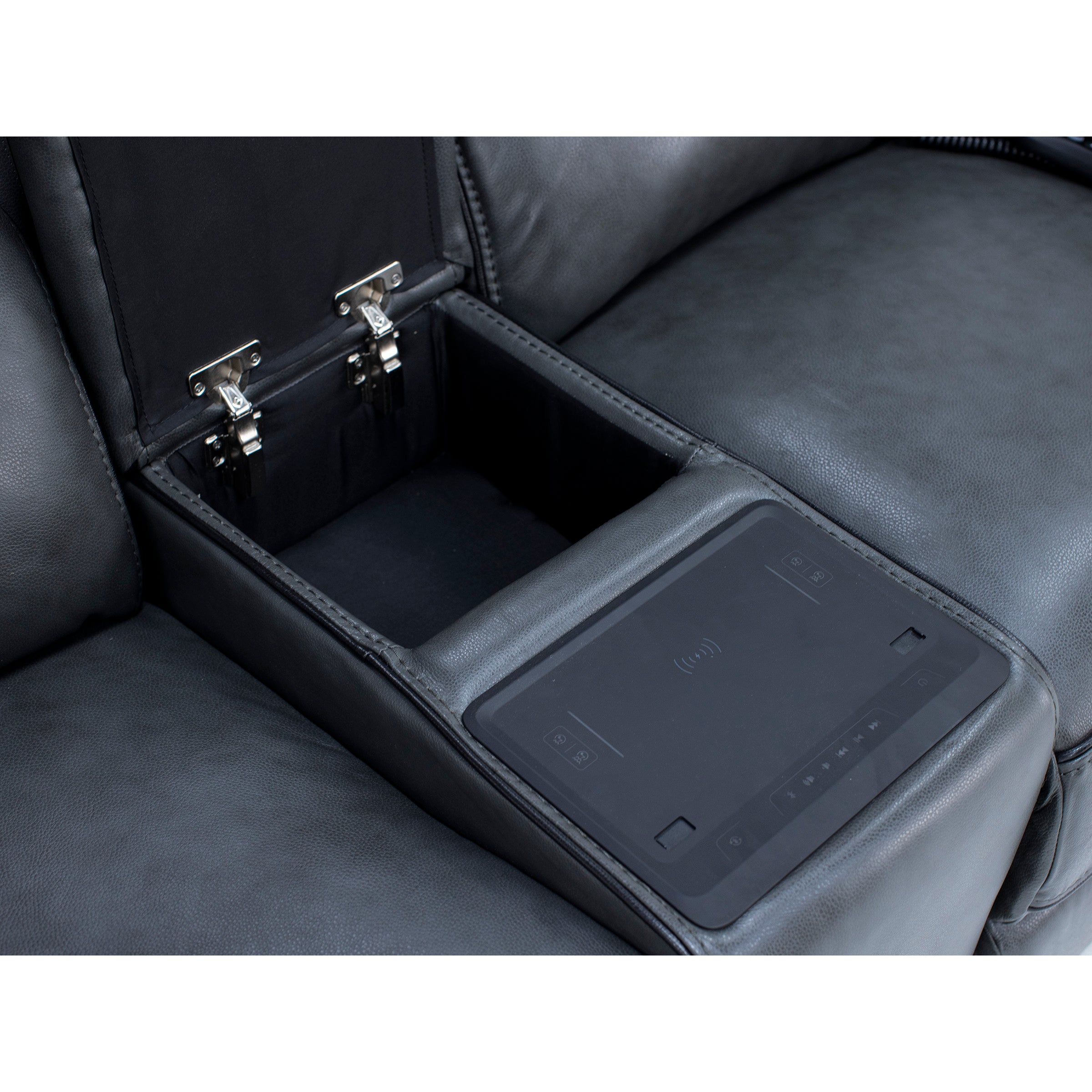 Liam Leather Fully Loaded Zero Gravity Console Reclining Loveseat With Massage And Immersive Audio