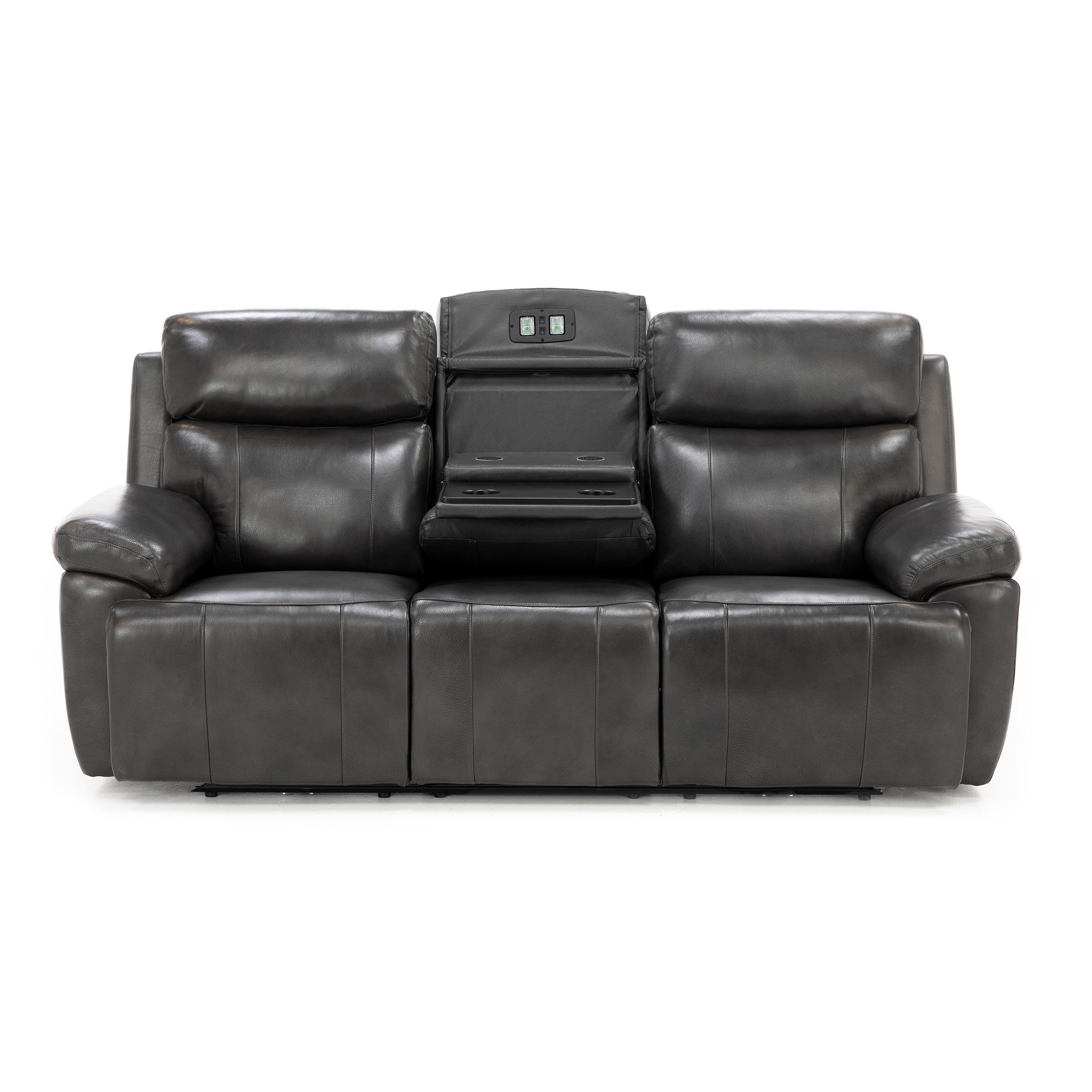 Direct Designs Evanston Leather Fully Loaded Reclining Sofa with Air Massage, Heat & Drop Down Table