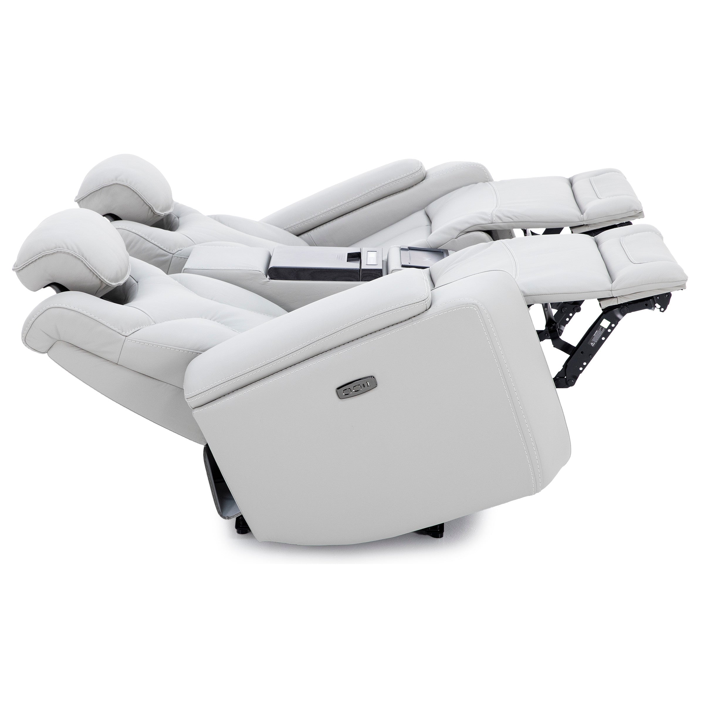 Jet Set Leather Power Headrest Zero Gravity Reclining Loveseat with Refrigerator Console