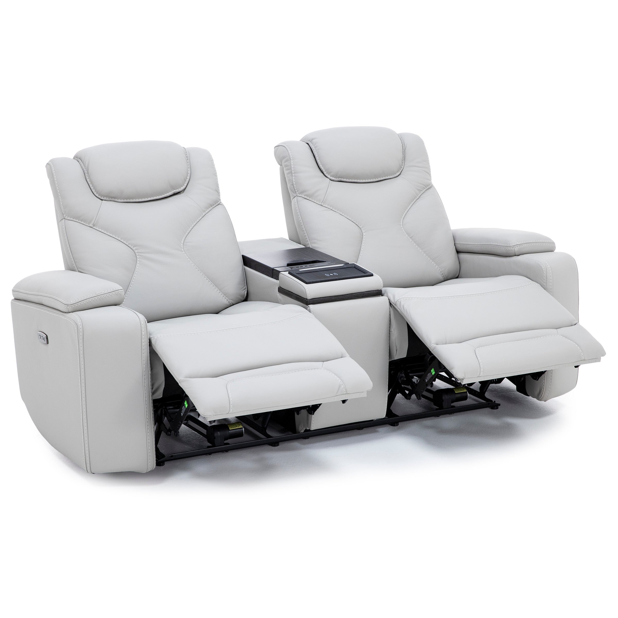 Jet Set Leather Power Headrest Zero Gravity Reclining Loveseat with Refrigerator Console