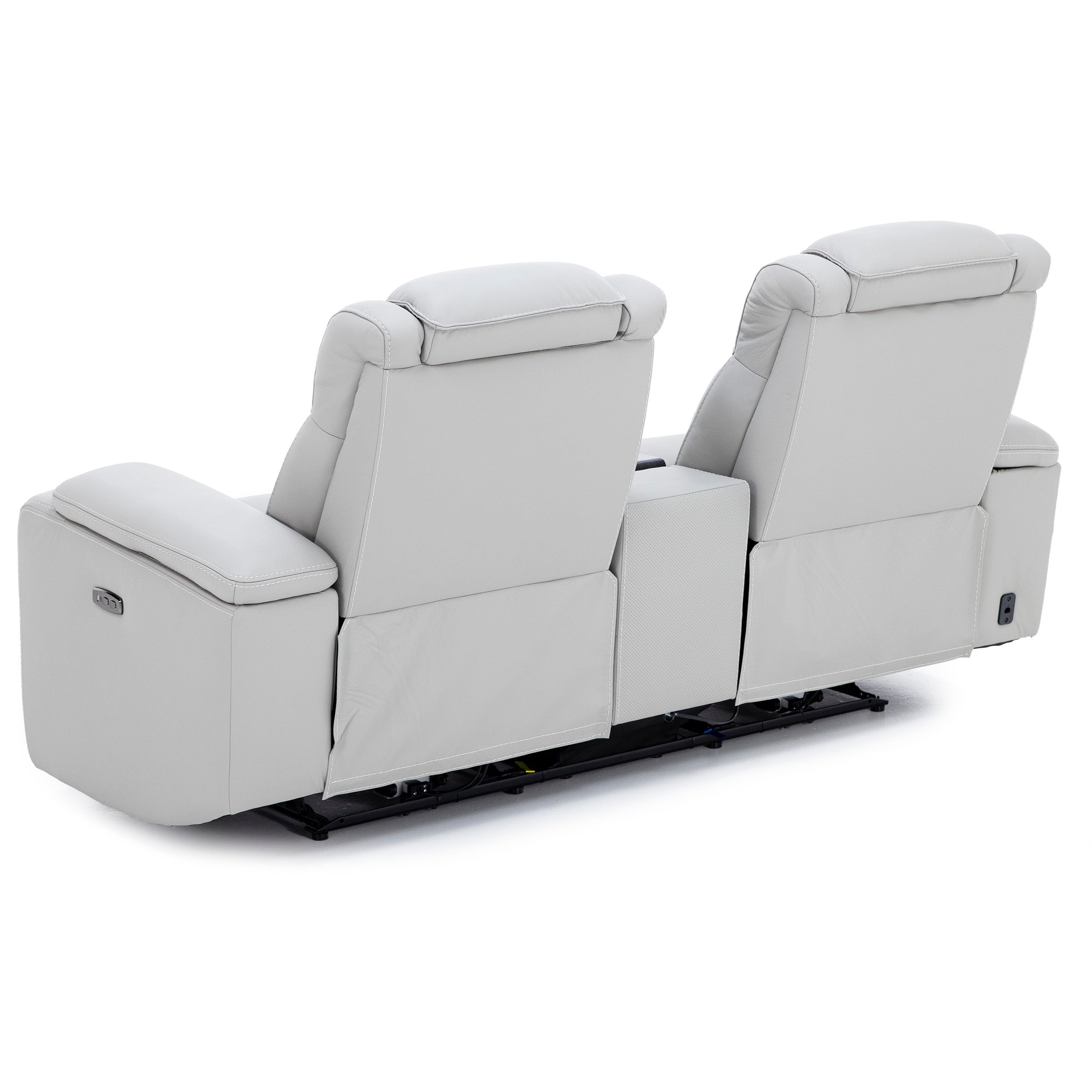 Jet Set Leather Power Headrest Zero Gravity Reclining Loveseat with Refrigerator Console