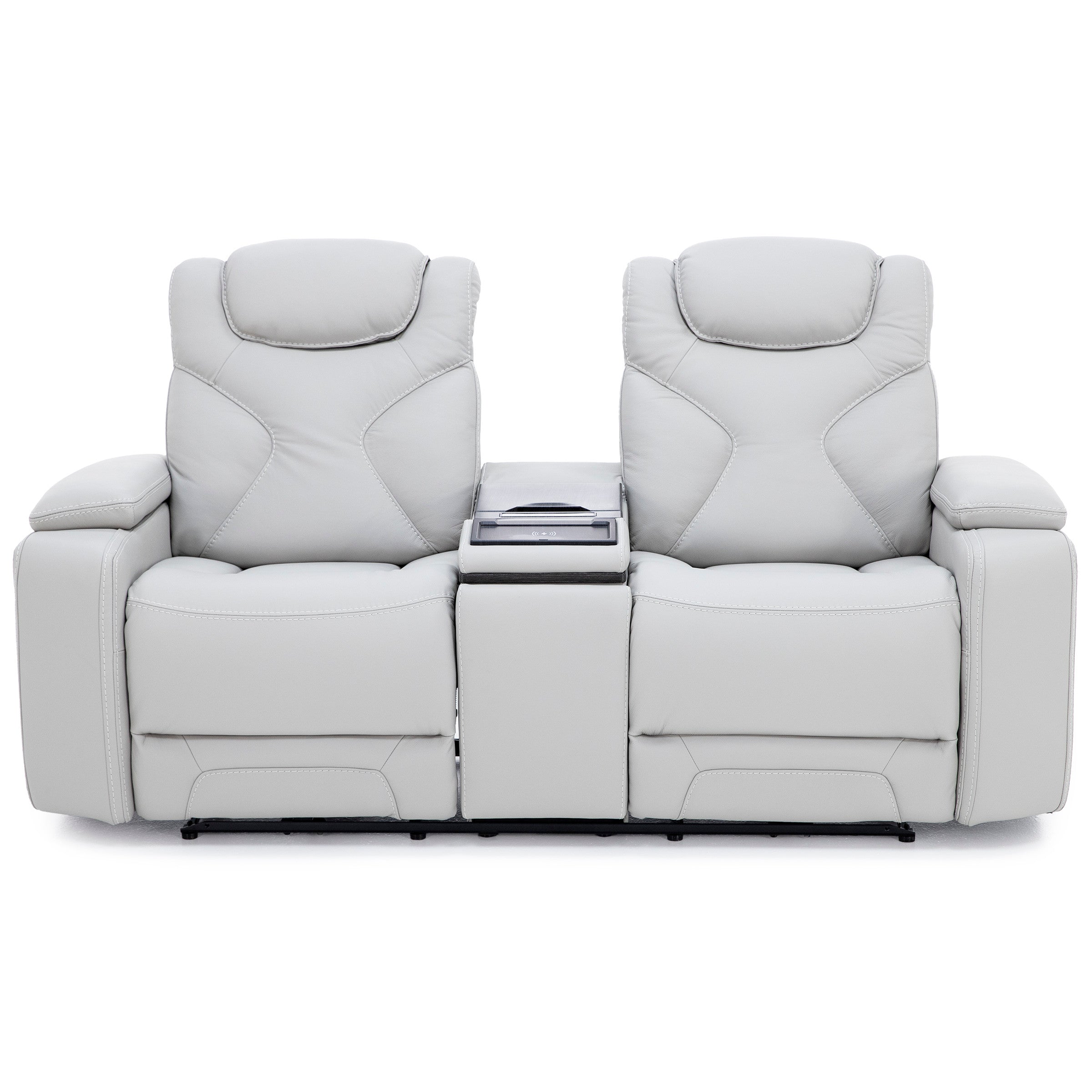 Jet Set Leather Power Headrest Zero Gravity Reclining Loveseat with Refrigerator Console