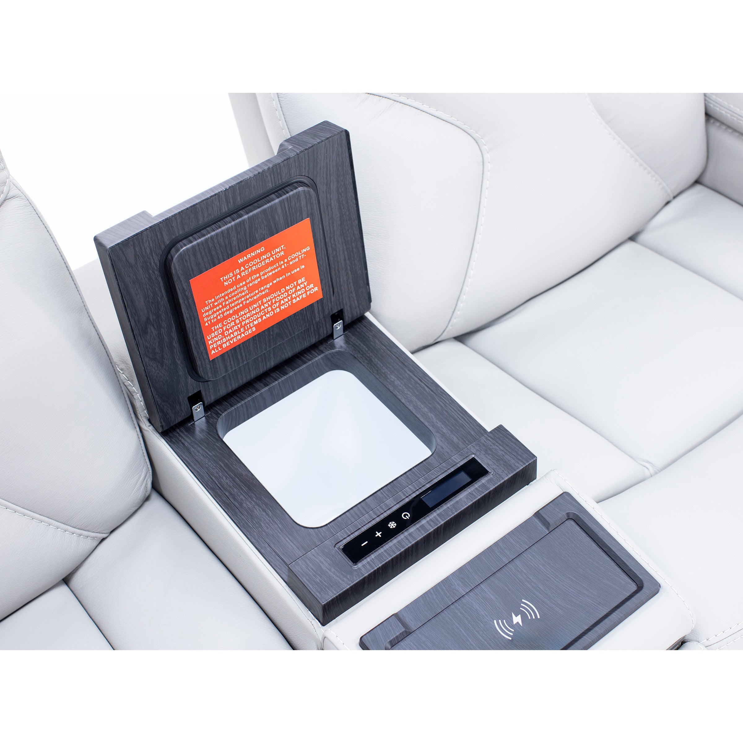 Jet Set Leather Power Headrest Zero Gravity Reclining Loveseat with Refrigerator Console