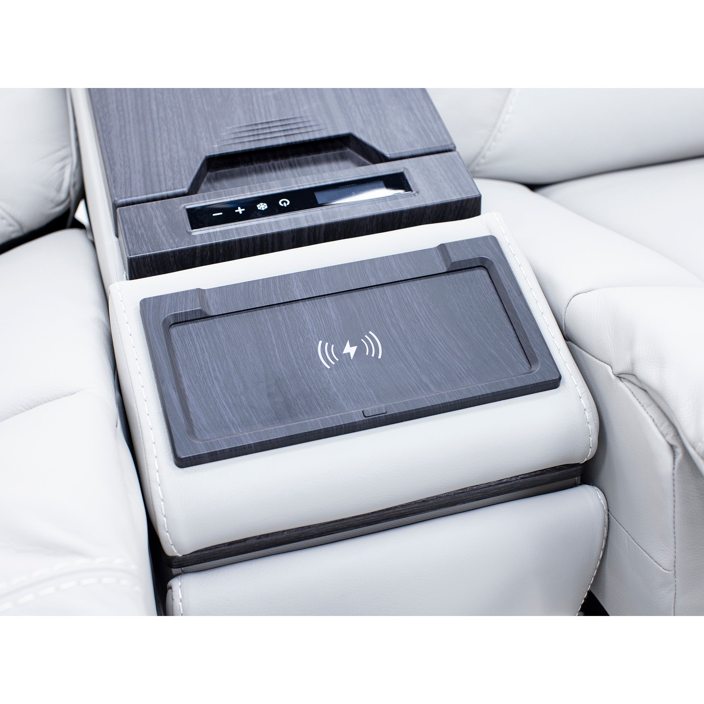 Jet Set Leather Power Headrest Zero Gravity Reclining Loveseat with Refrigerator Console