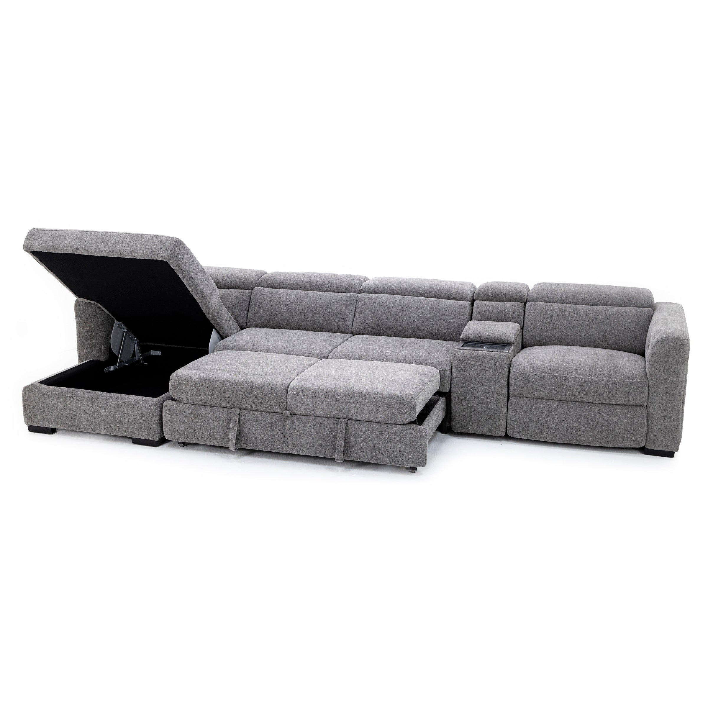 Surround 4-Pc. Fully Loaded Reclining Sectional With Sleeper And Bluetooth Speakers