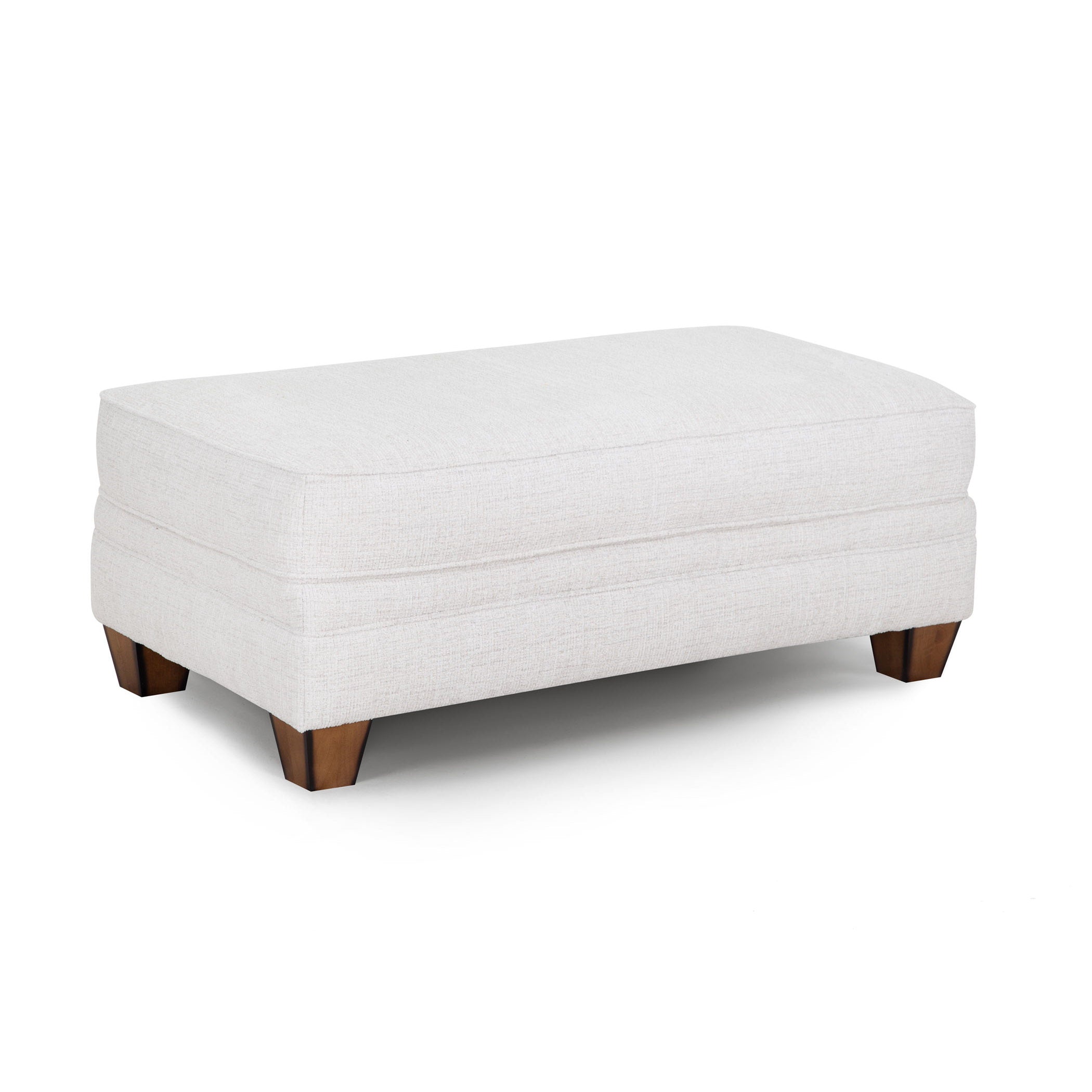 Rectangular ivory ottoman with wooden legs.