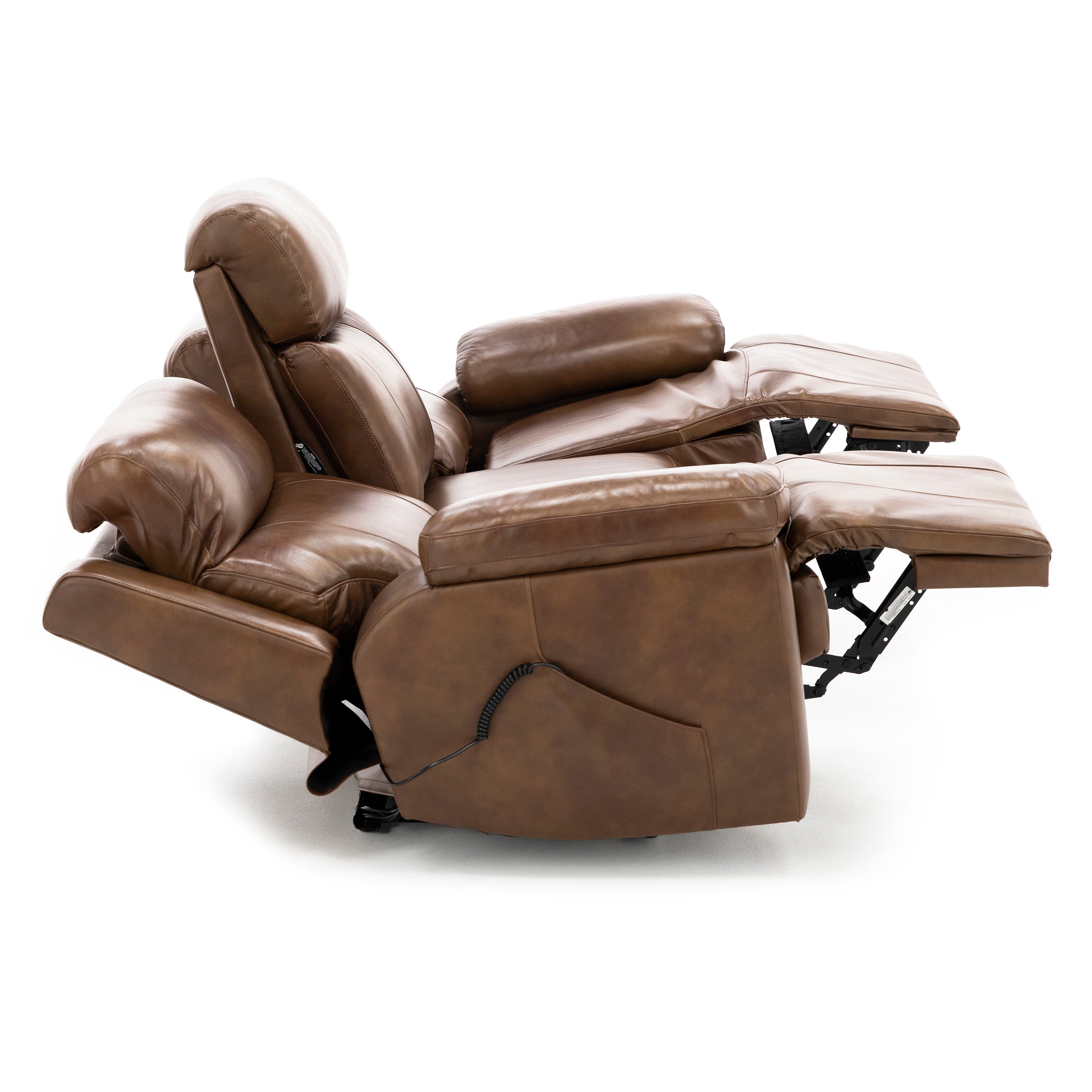 Direct Designs Evanston Leather Fully Loaded Reclining Sofa with Air Massage, Heat & Drop Down Table