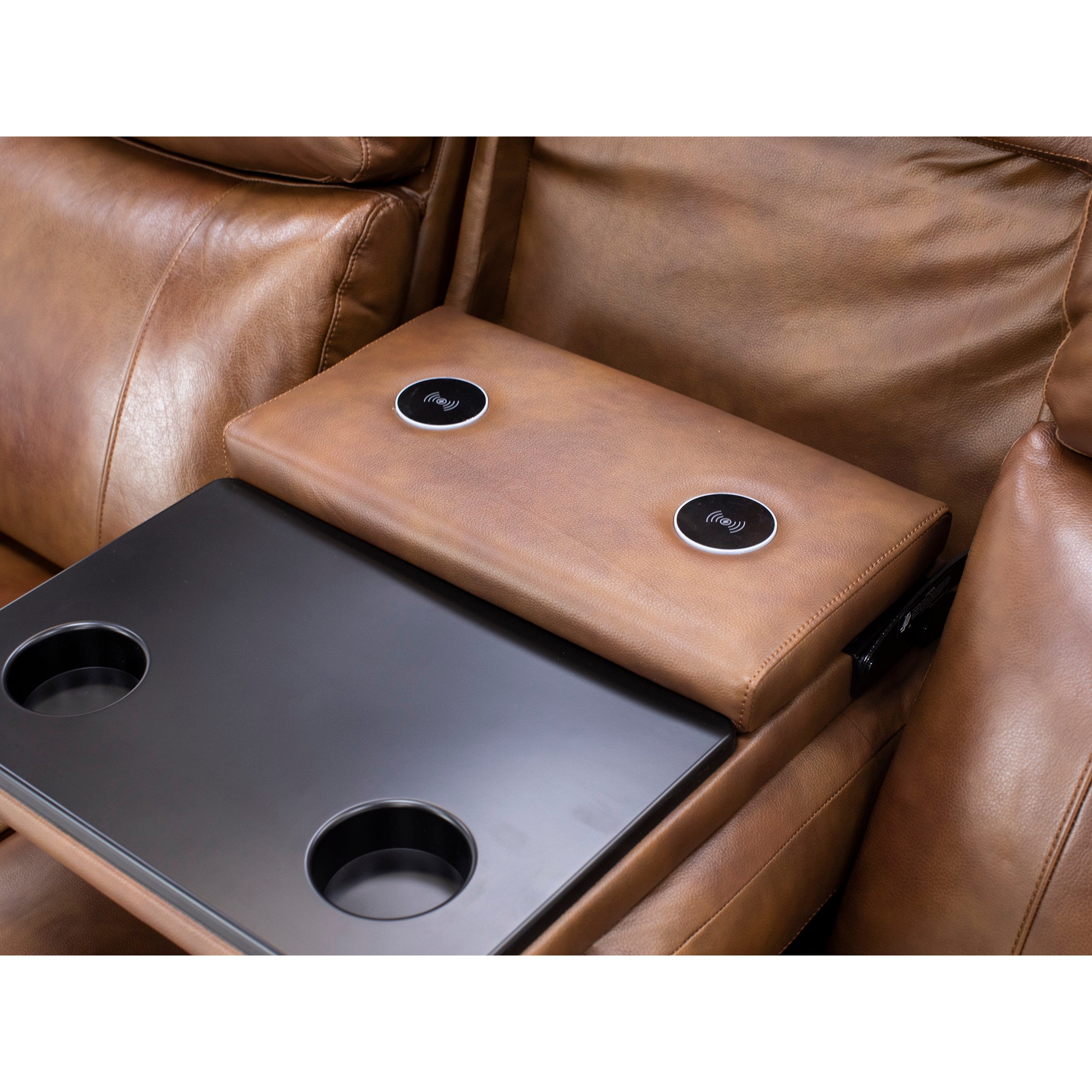 Direct Designs Evanston Leather Fully Loaded Reclining Sofa with Air Massage, Heat & Drop Down Table