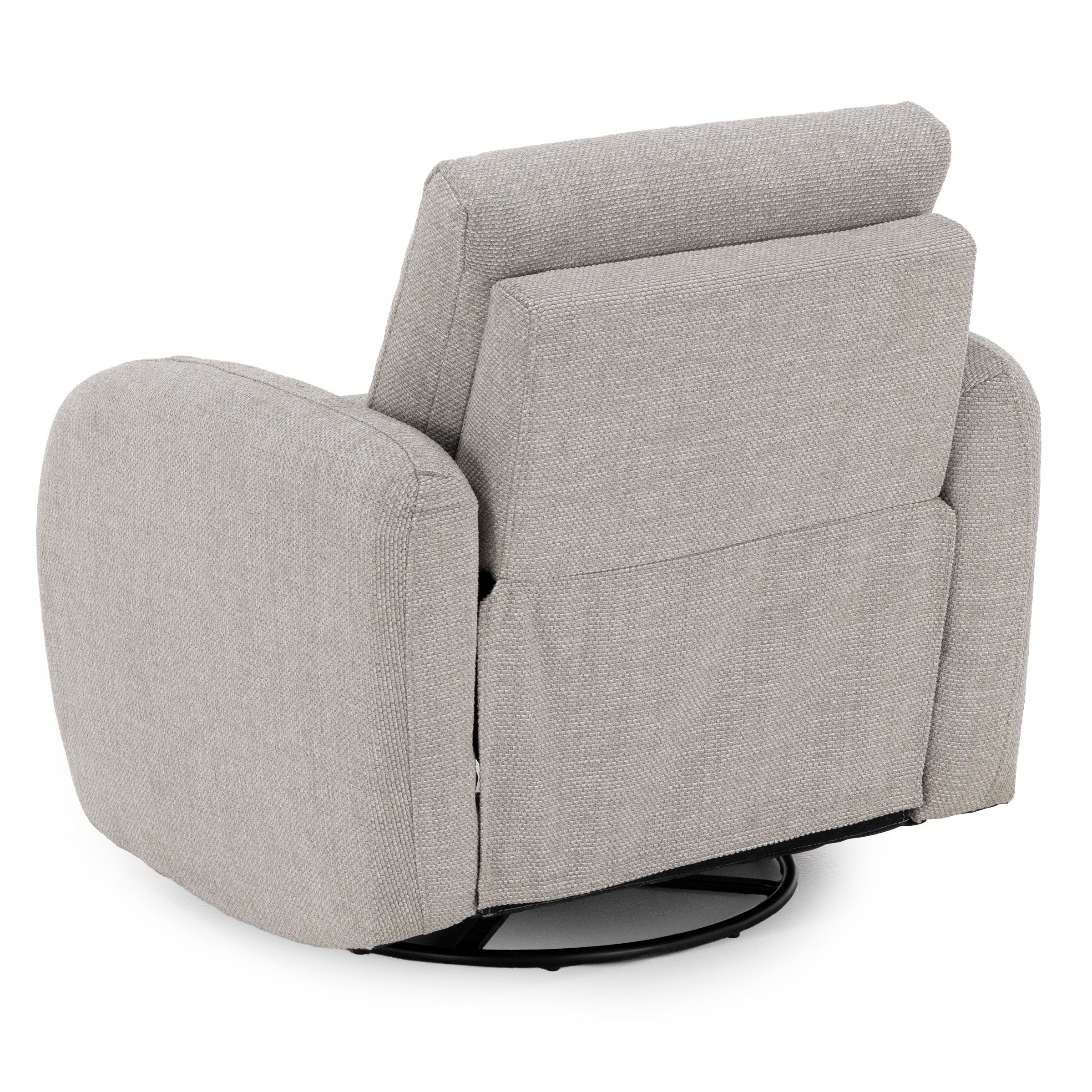 Back view of a light gray fabric recliner chair.