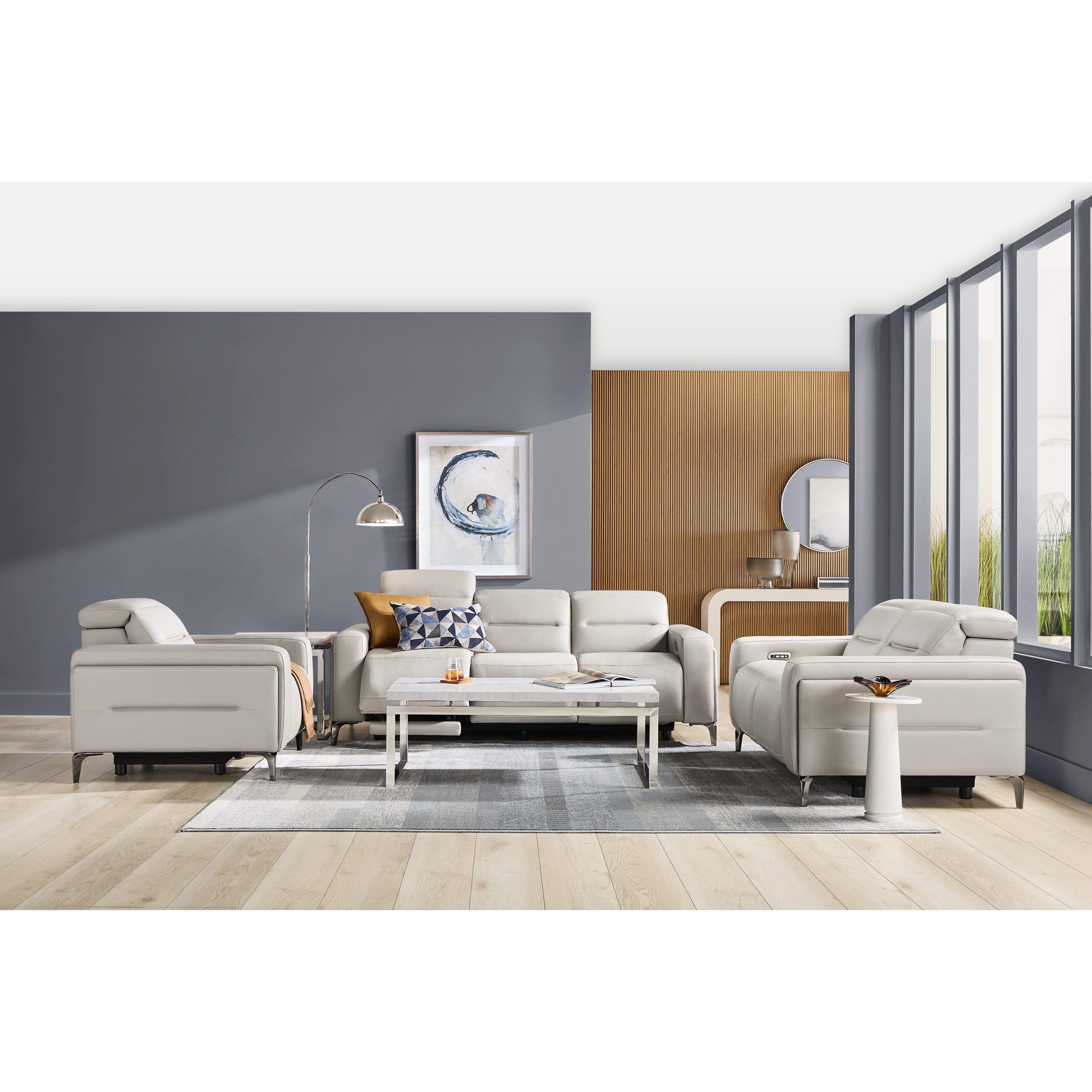 Drew & Jonathan Home Amalfi Leather Wall Saver Power Headrest Reclining Sofa