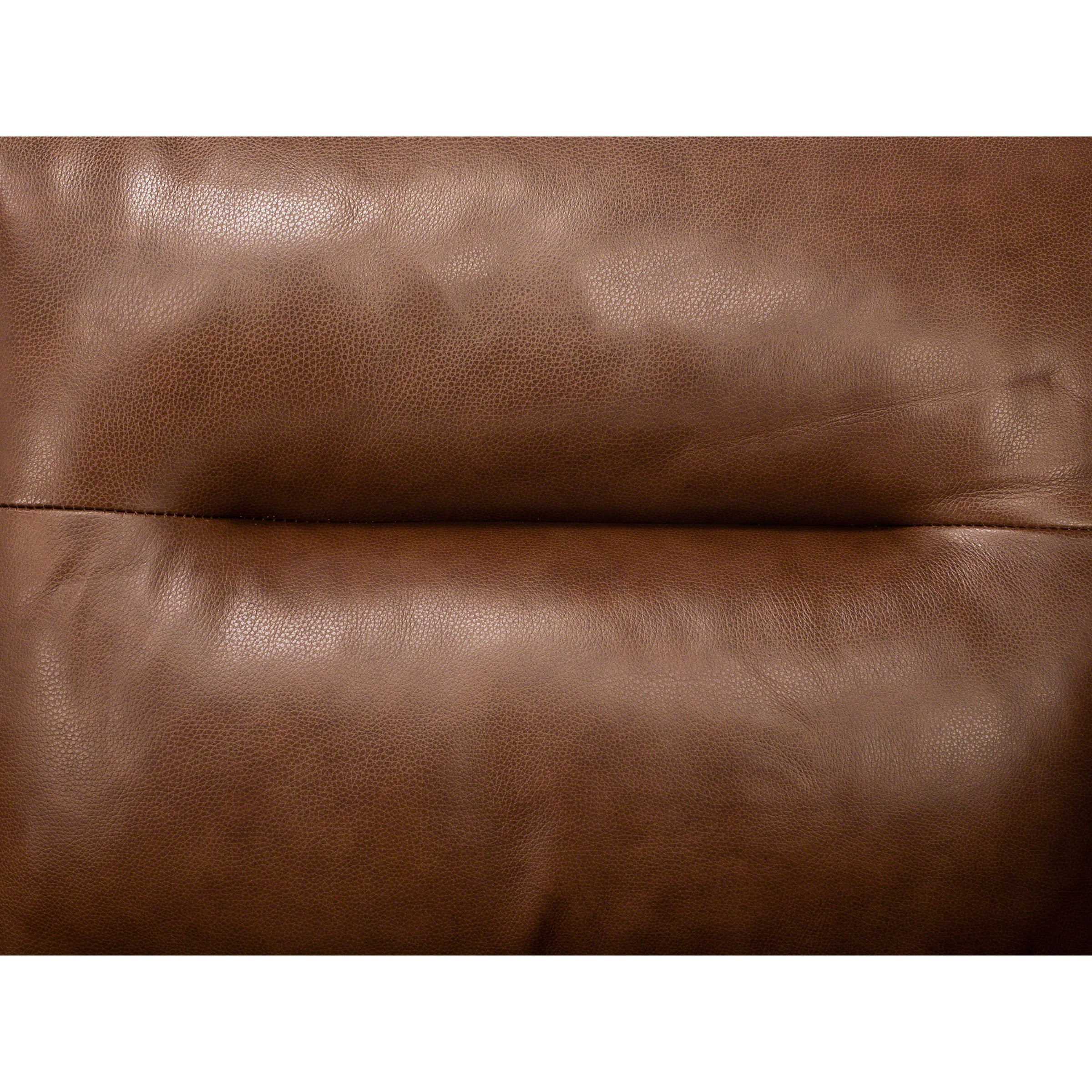 Close-up of brown leather upholstery with visible grain and seam.