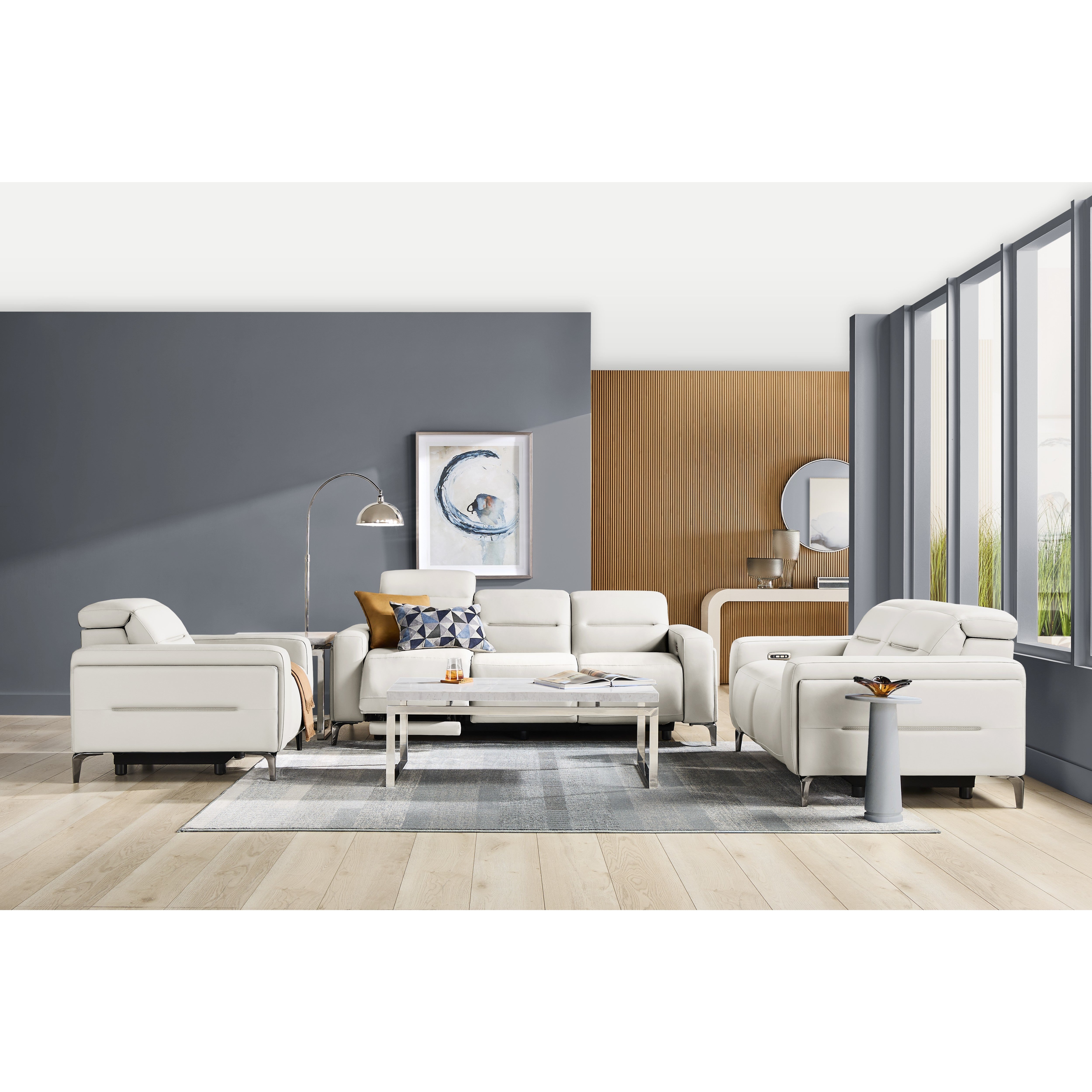 Drew & Jonathan Home Amalfi Leather Wall Saver Power Headrest Reclining Sofa