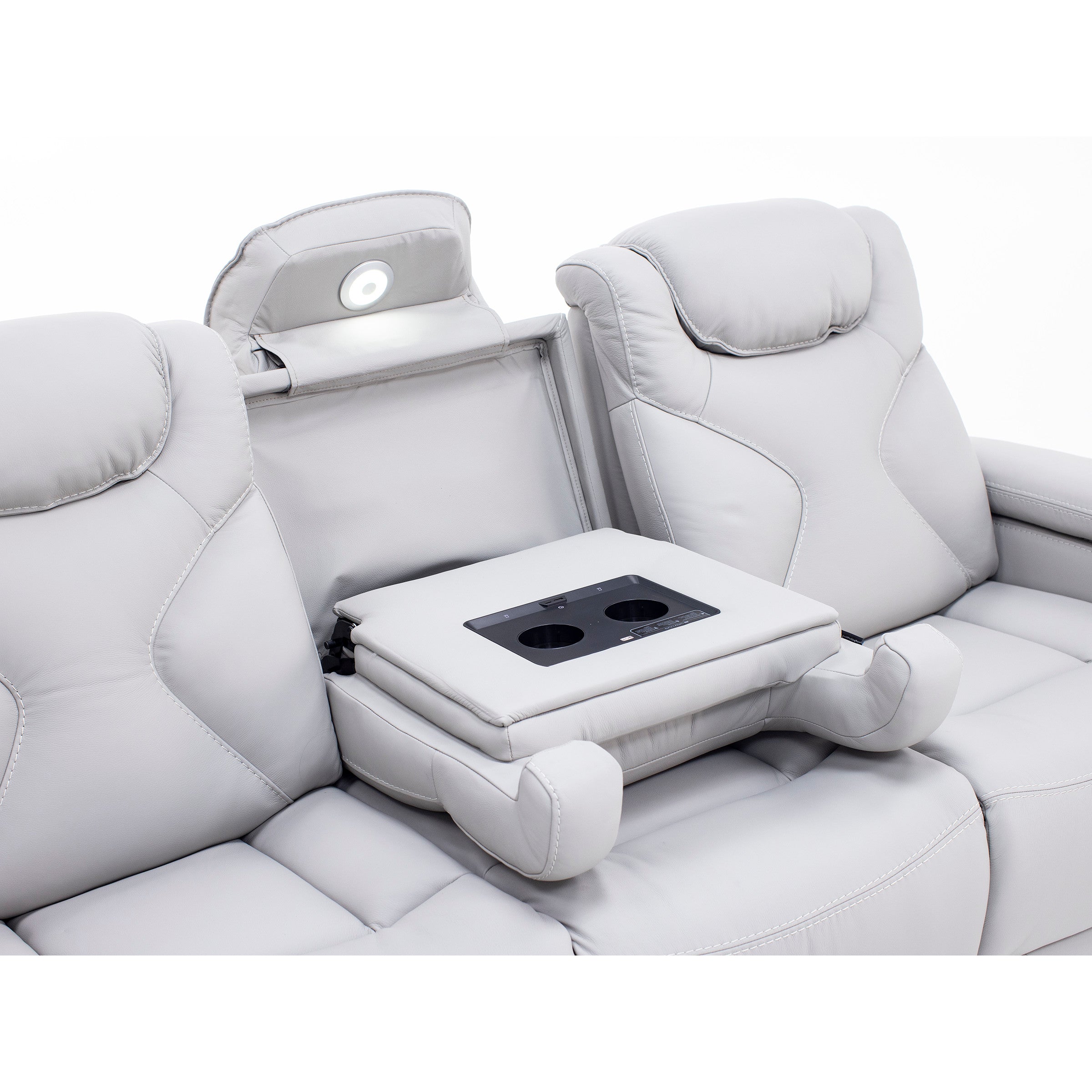 Jet Set Leather Power Headrest Zero Gravity Reclining Sofa With Power Drop Down Table