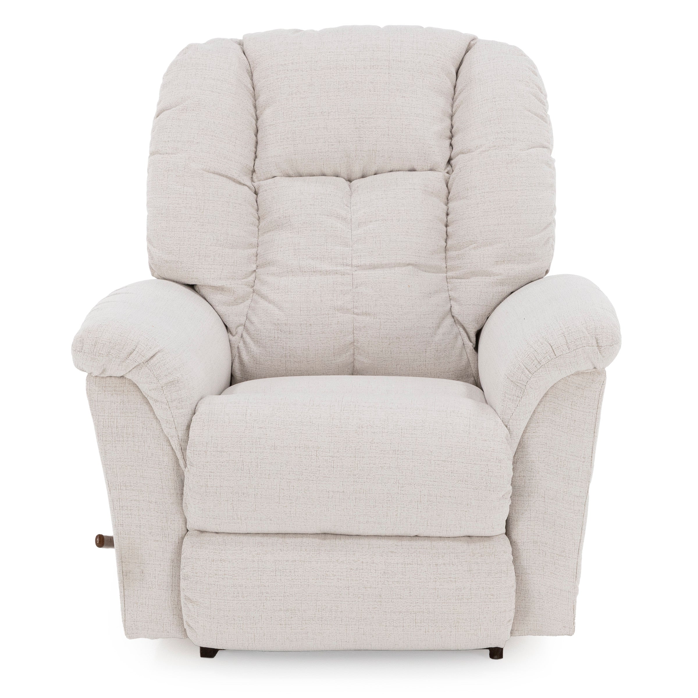 Plush, light beige recliner chair with cushioned back and arms.