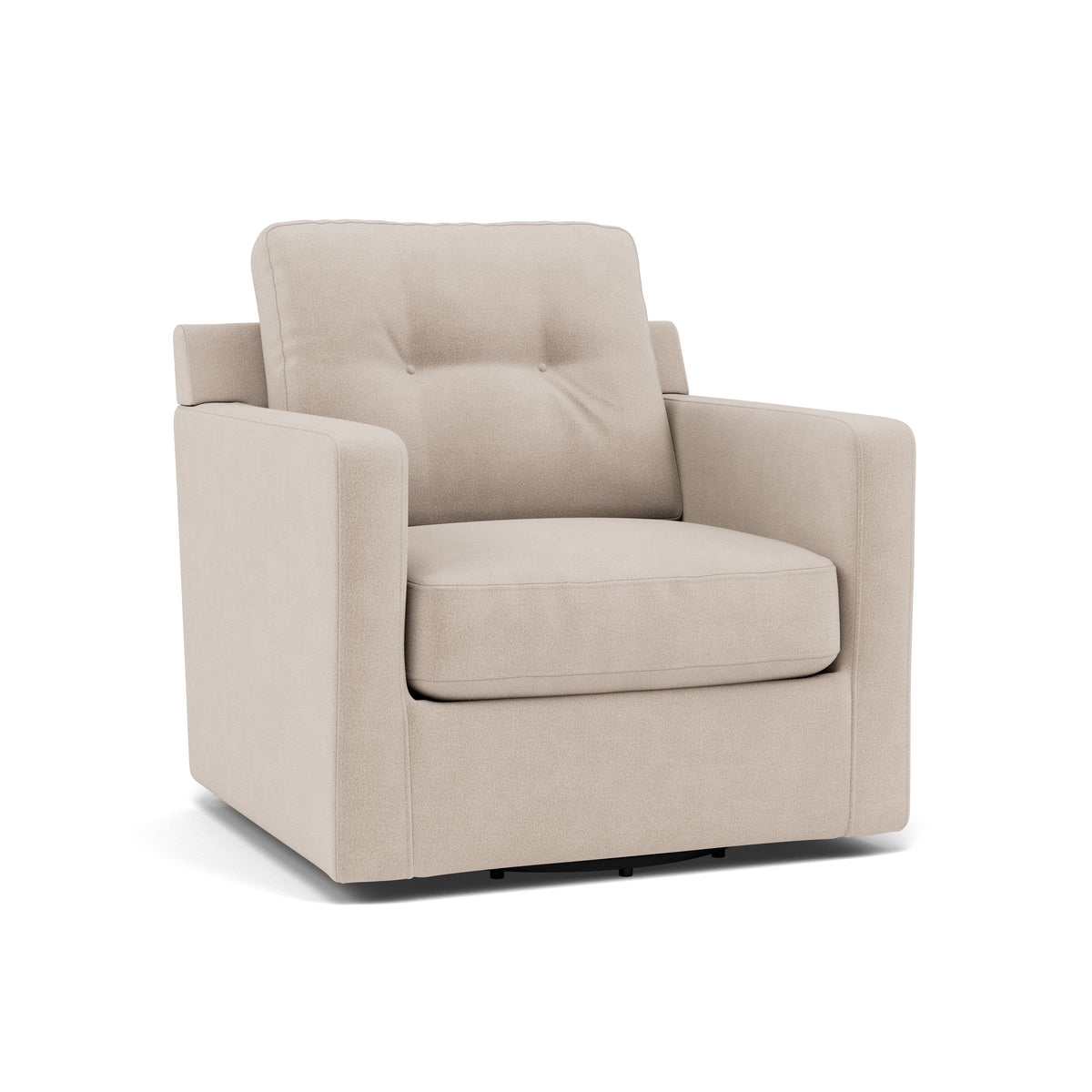 Beige fabric armchair with cushioned seat and backrest.