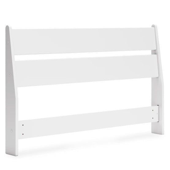White wooden headboard with three horizontal panels.