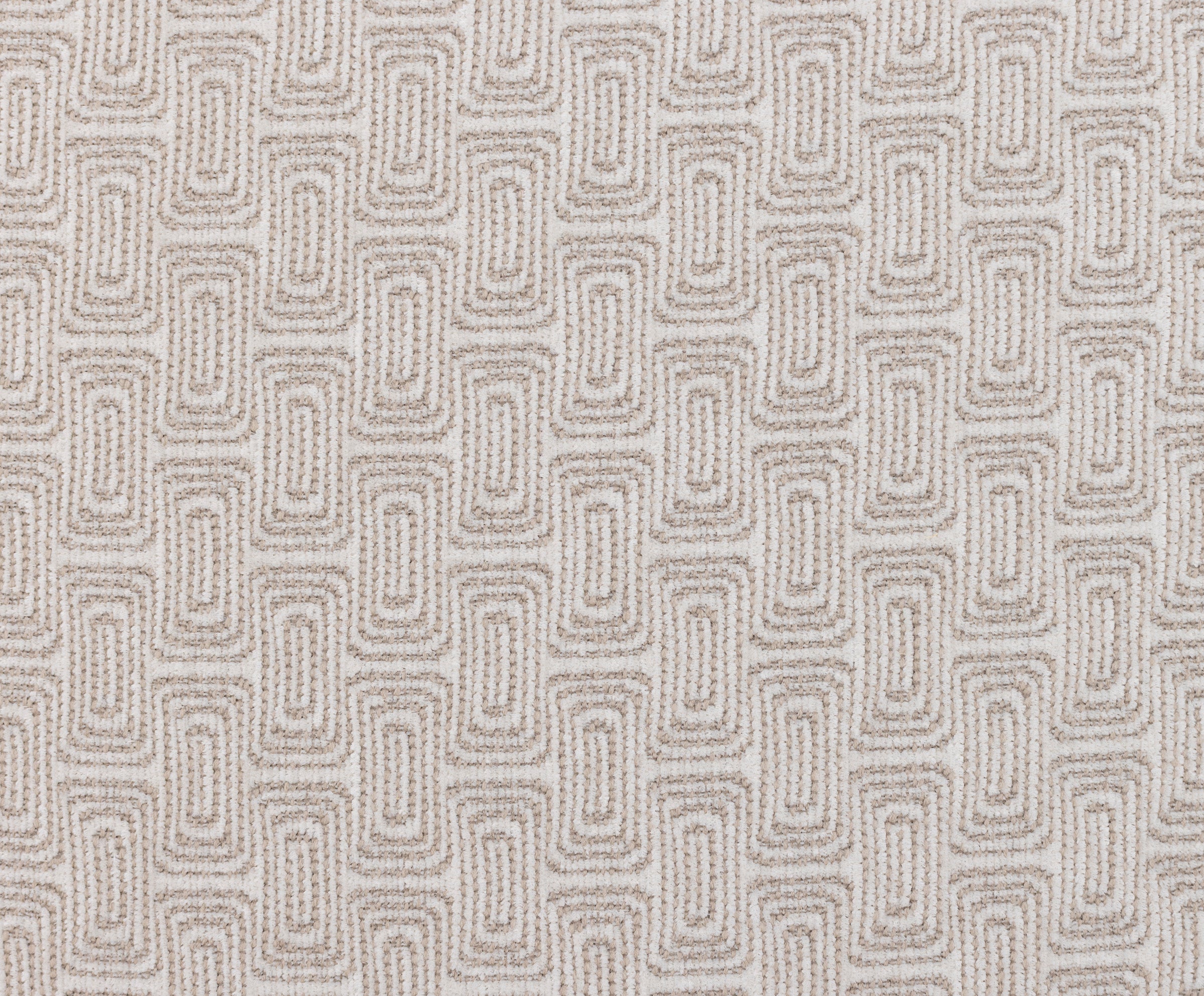 Beige and white geometric fabric with a repeating rectangular pattern.