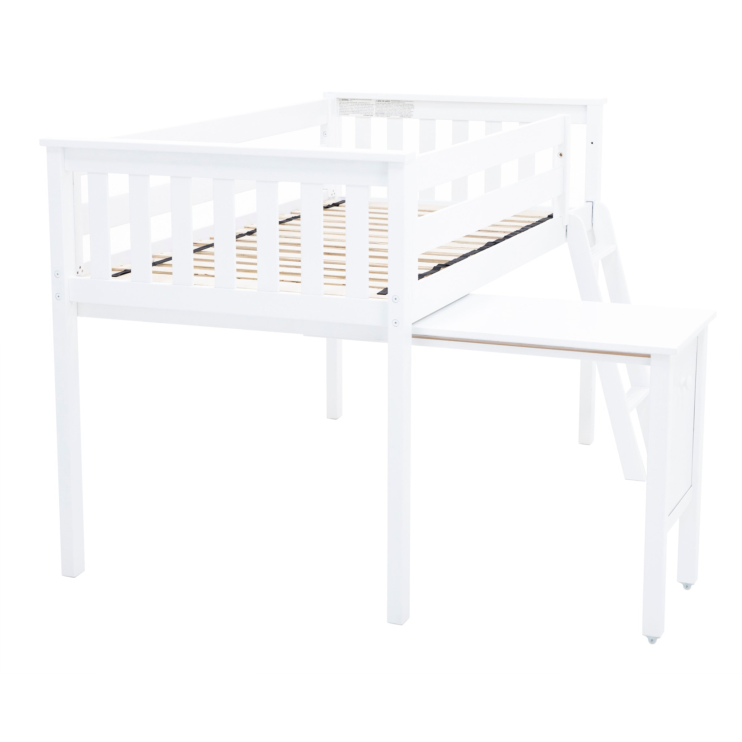 Low Loft Bed with Ladder and Pull-Out Desk