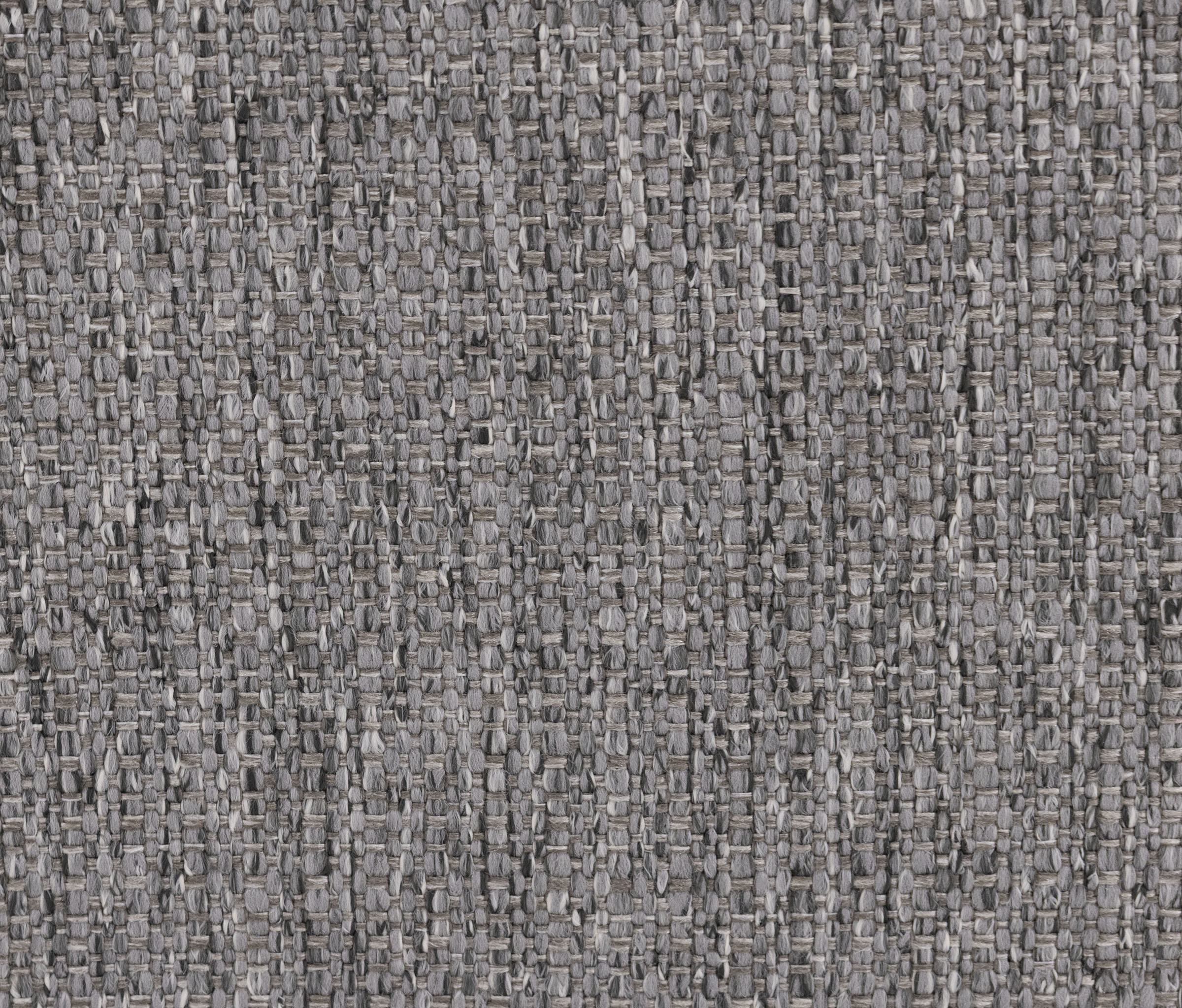 Close-up of textured gray woven fabric upholstery.