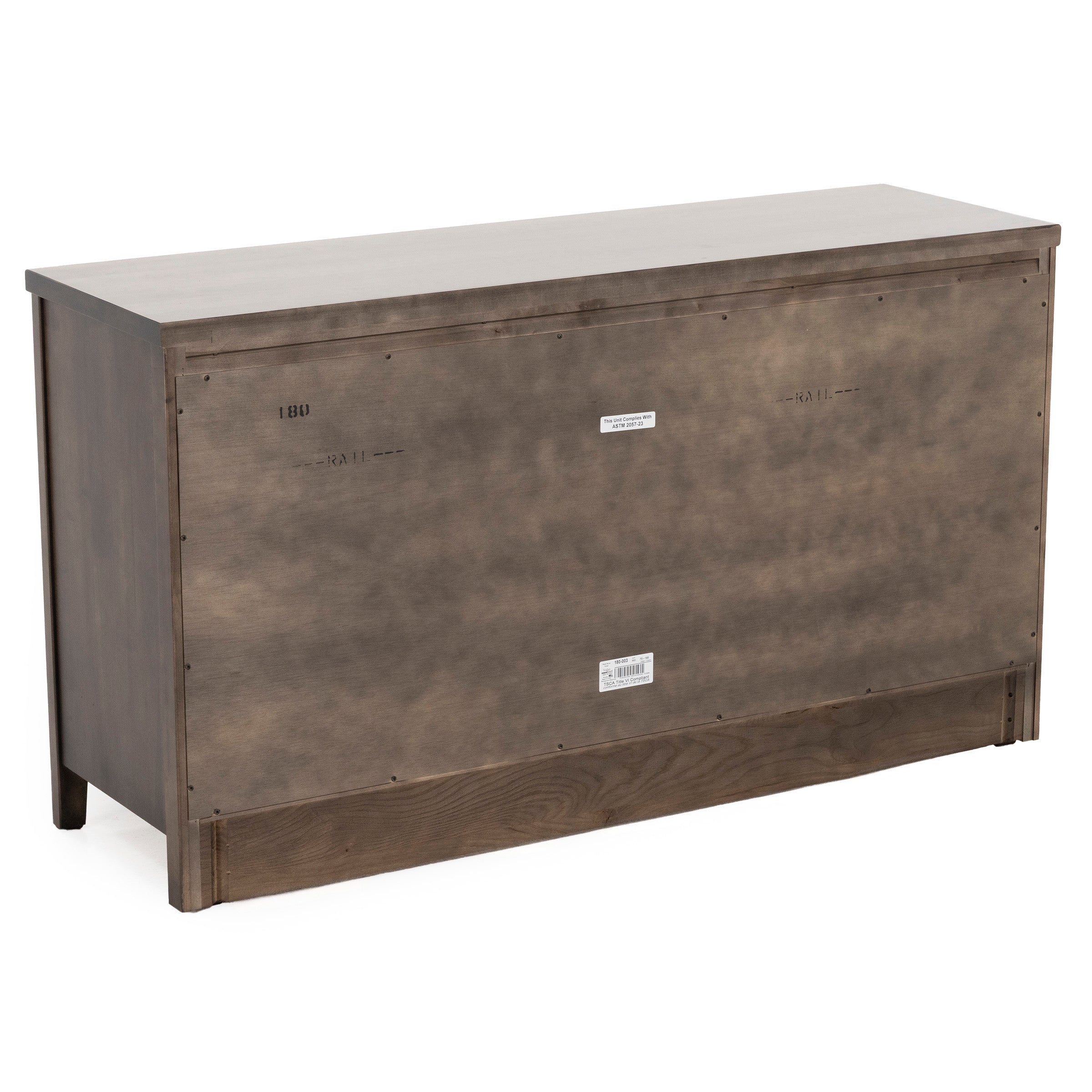 Back view of a wooden cabinet with a smooth, flat surface.