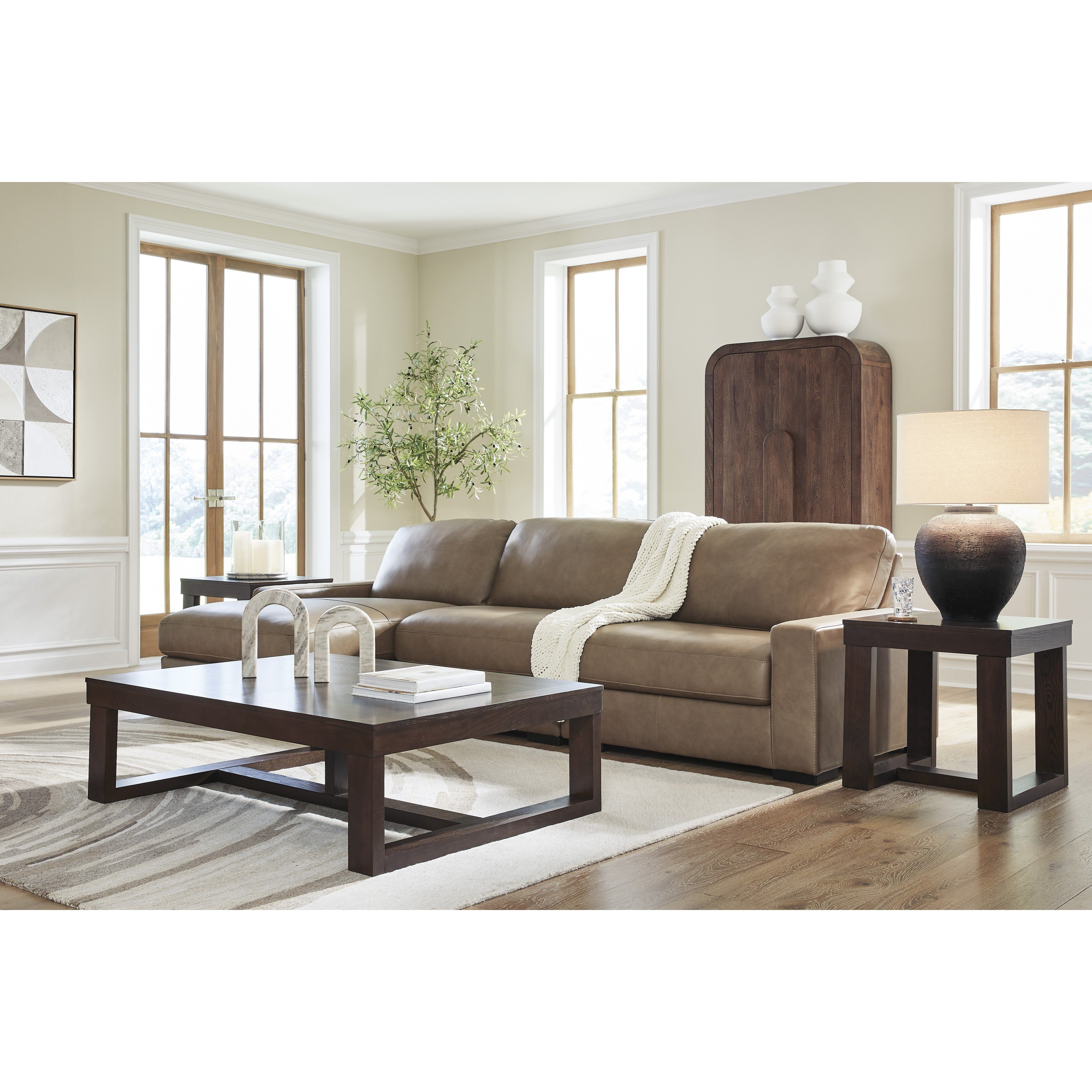 Alexa 3-Pc. Leather Chaise Sofa
