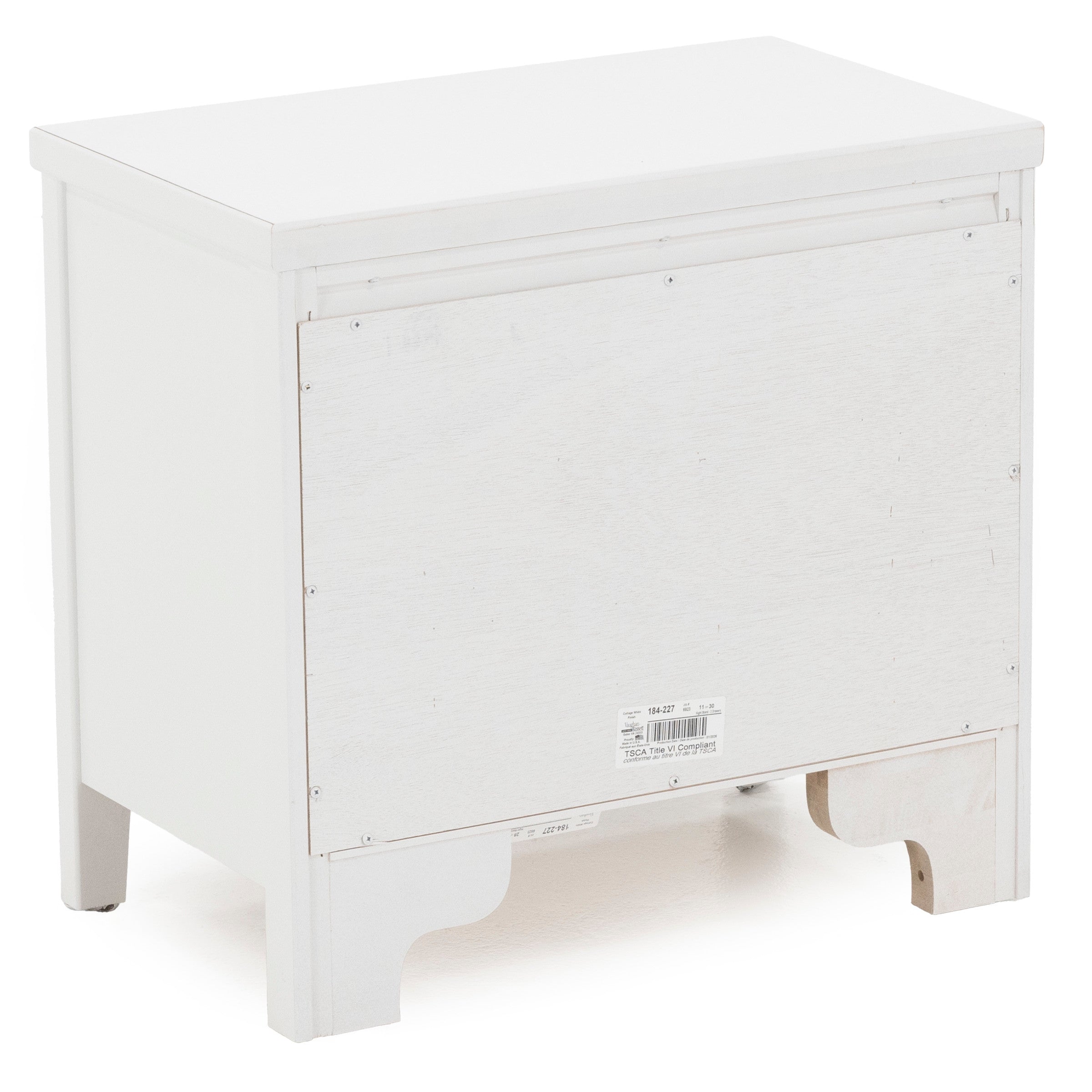 White storage chest shown from the back with a flat top and simple legs.