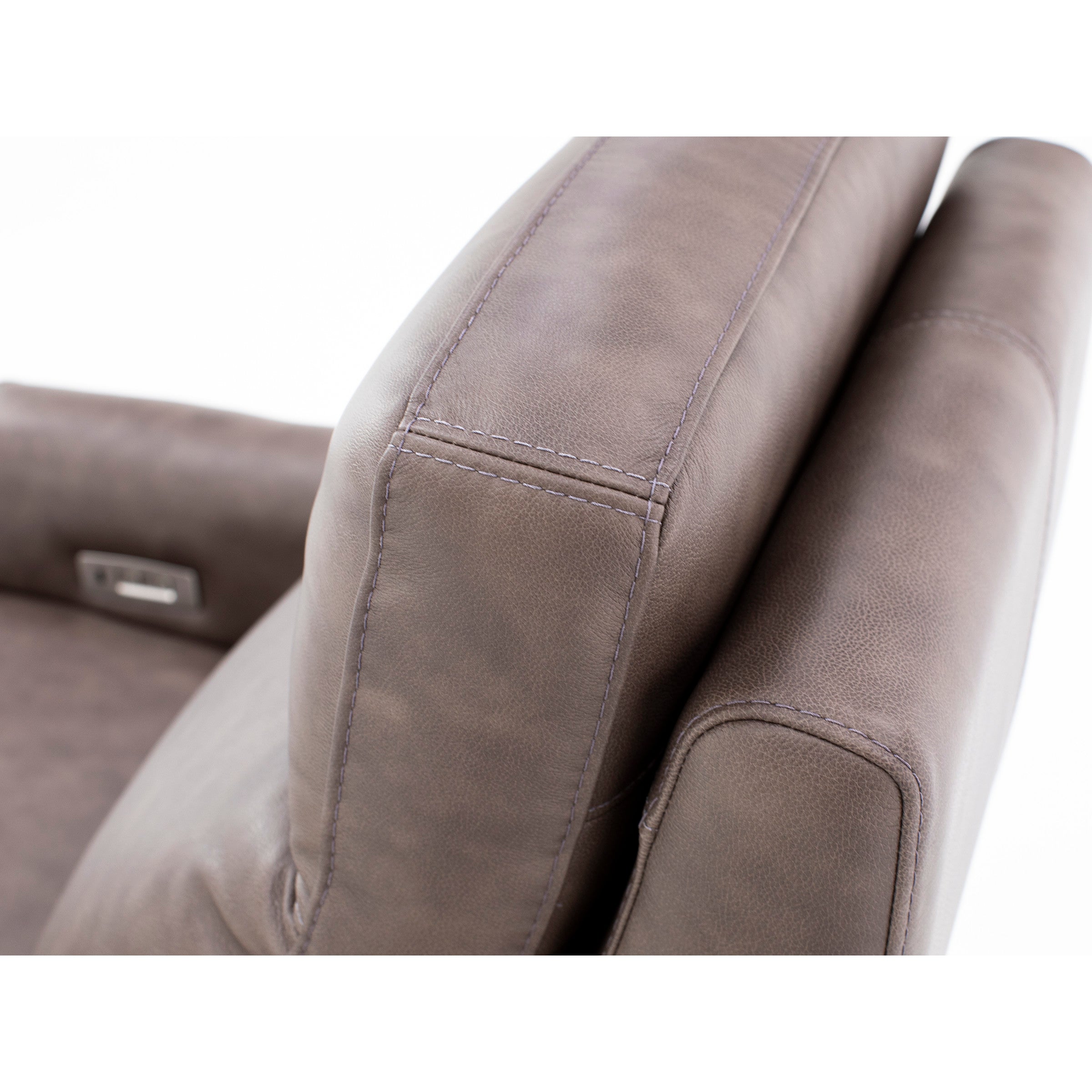 Pasadena Leather Dome Arm Power Headrest Recliner in Driftwood