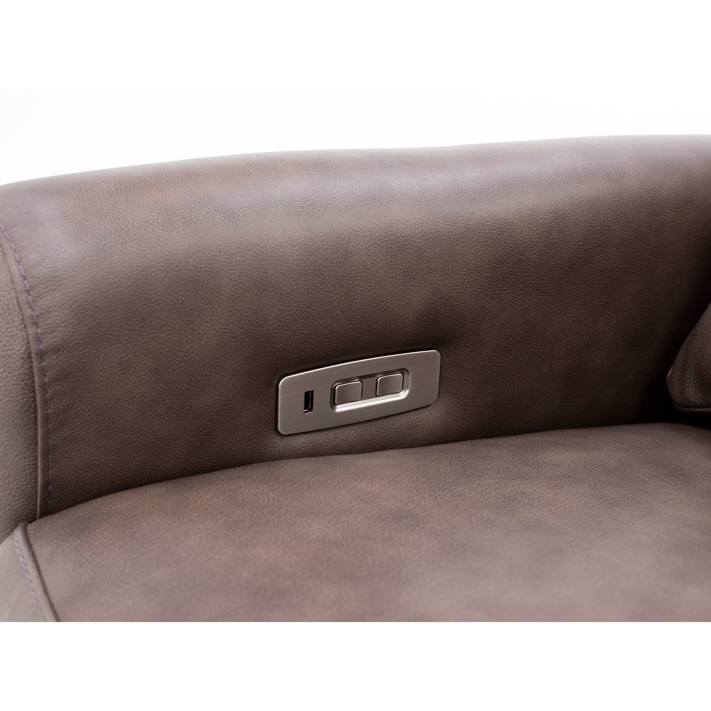 Pasadena Leather Dome Arm Power Headrest Recliner in Driftwood