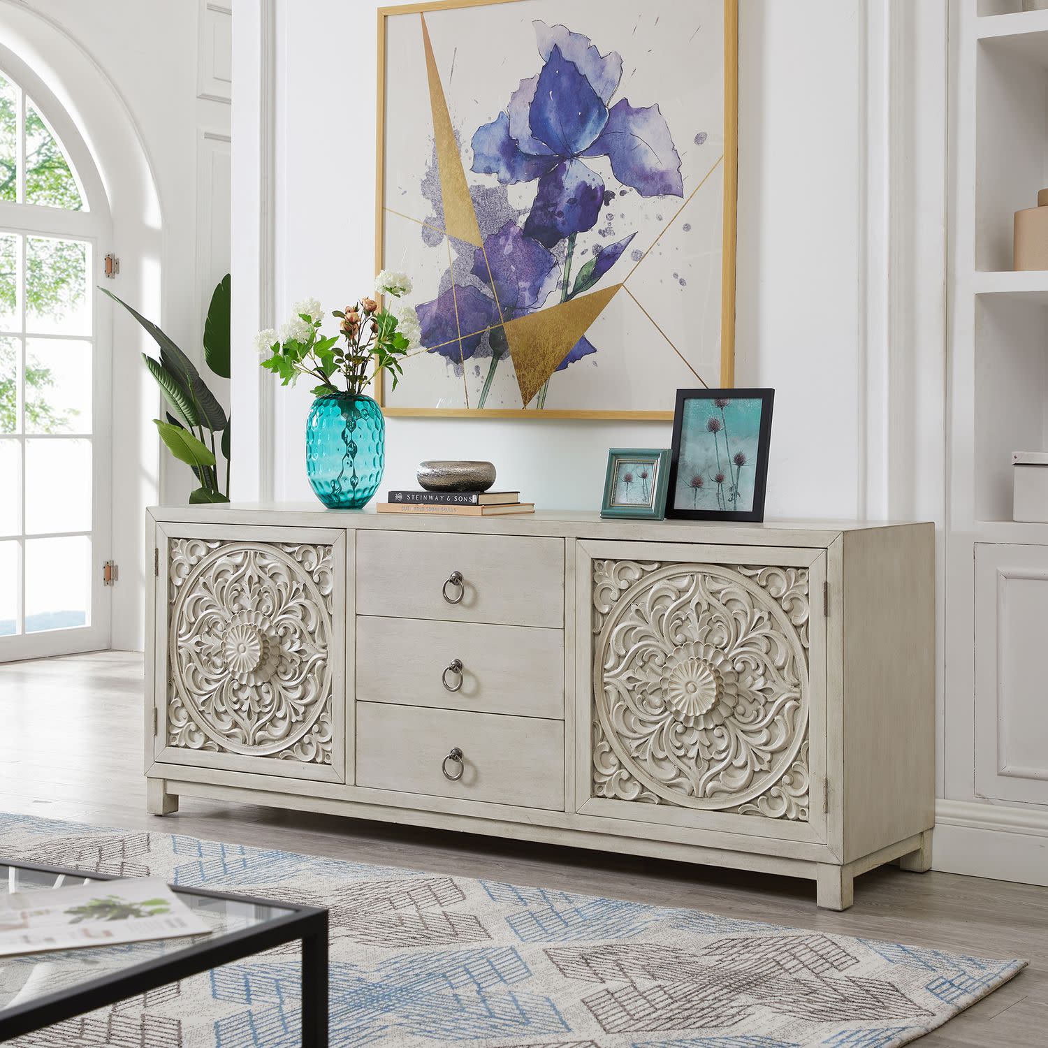 Sundance 72" 2 Door 3 Drawer Accent Cabinet In Antique Linen Finish