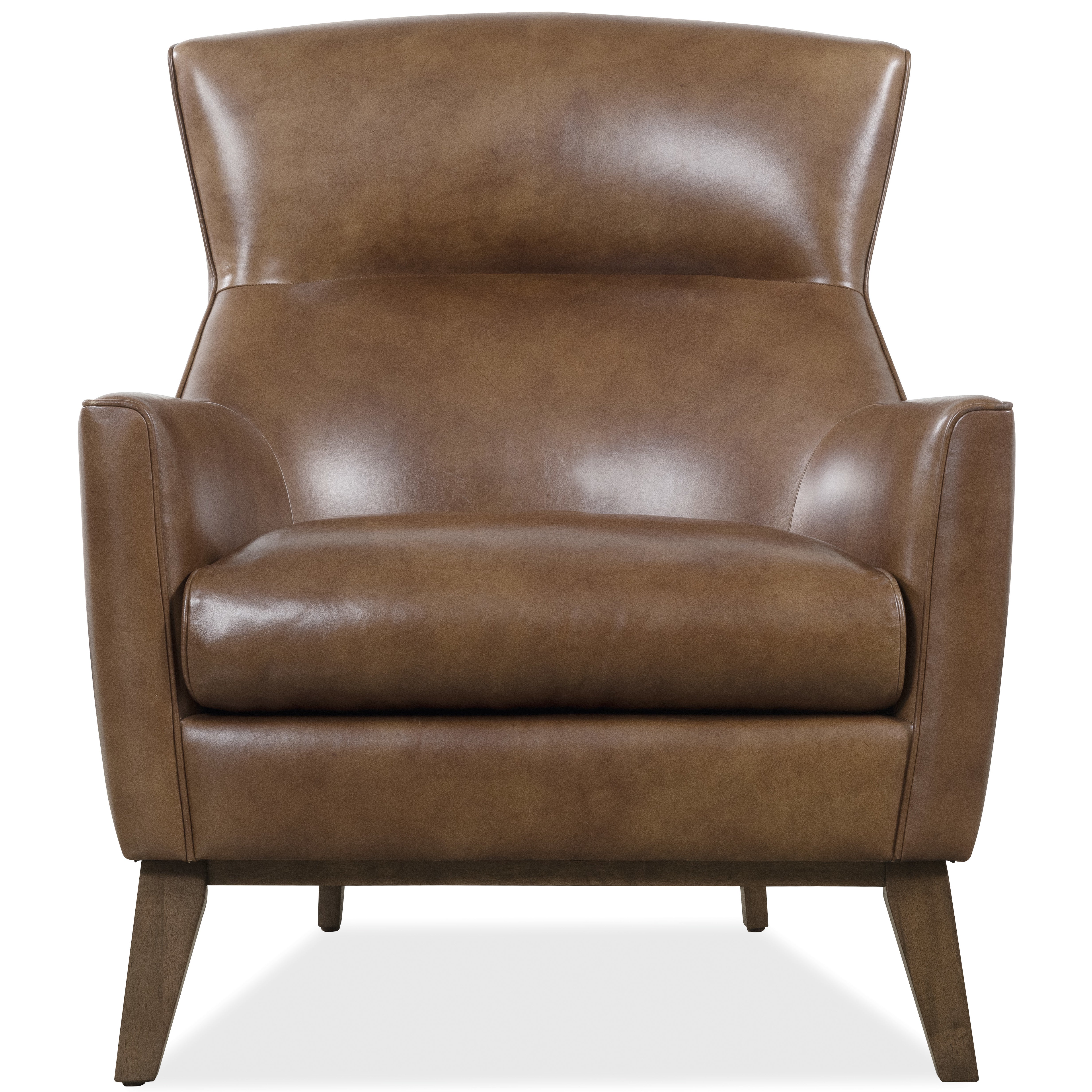 Brown leather accent chair, front view