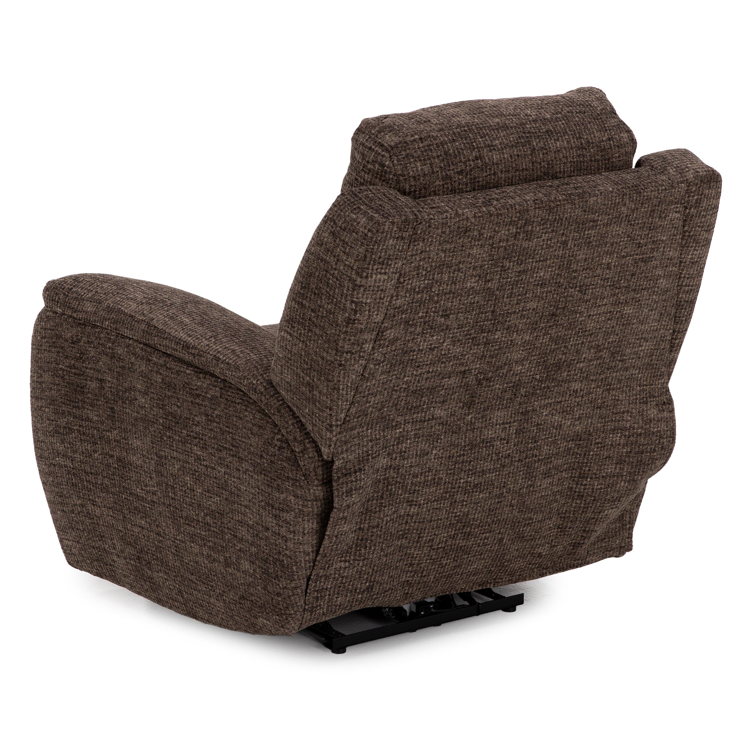 Back view of a brown fabric recliner chair