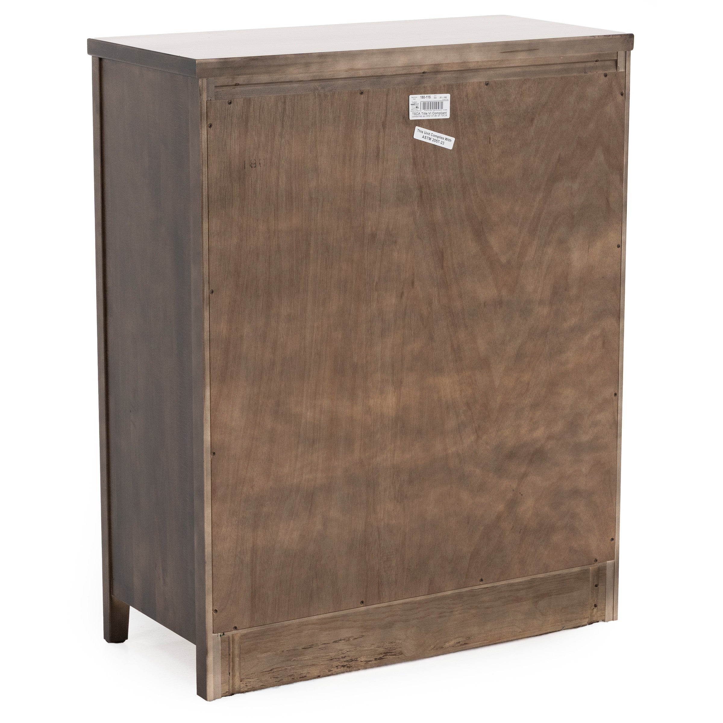 Back view of a wooden dresser with a plain brown finish.