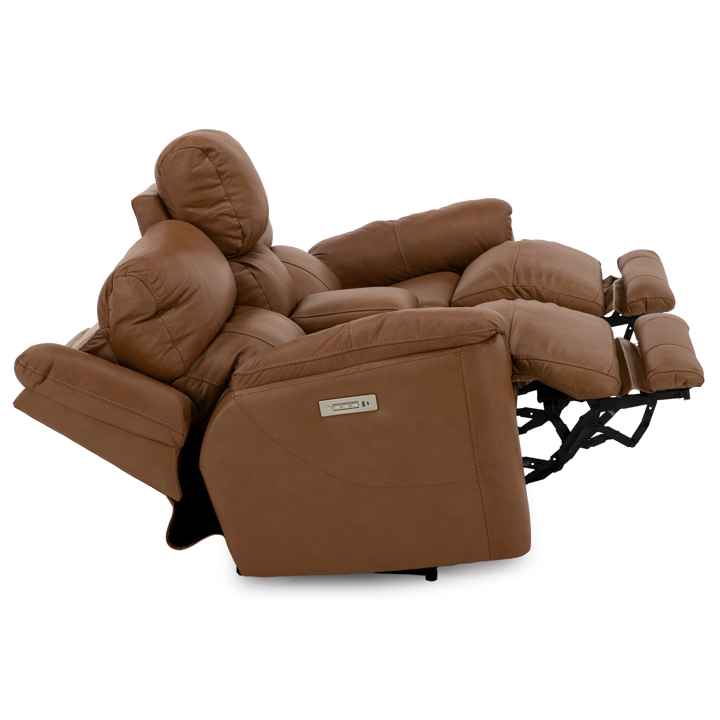 Florence Leather Fully Loaded Zero Gravity Reclining Console Loveseat