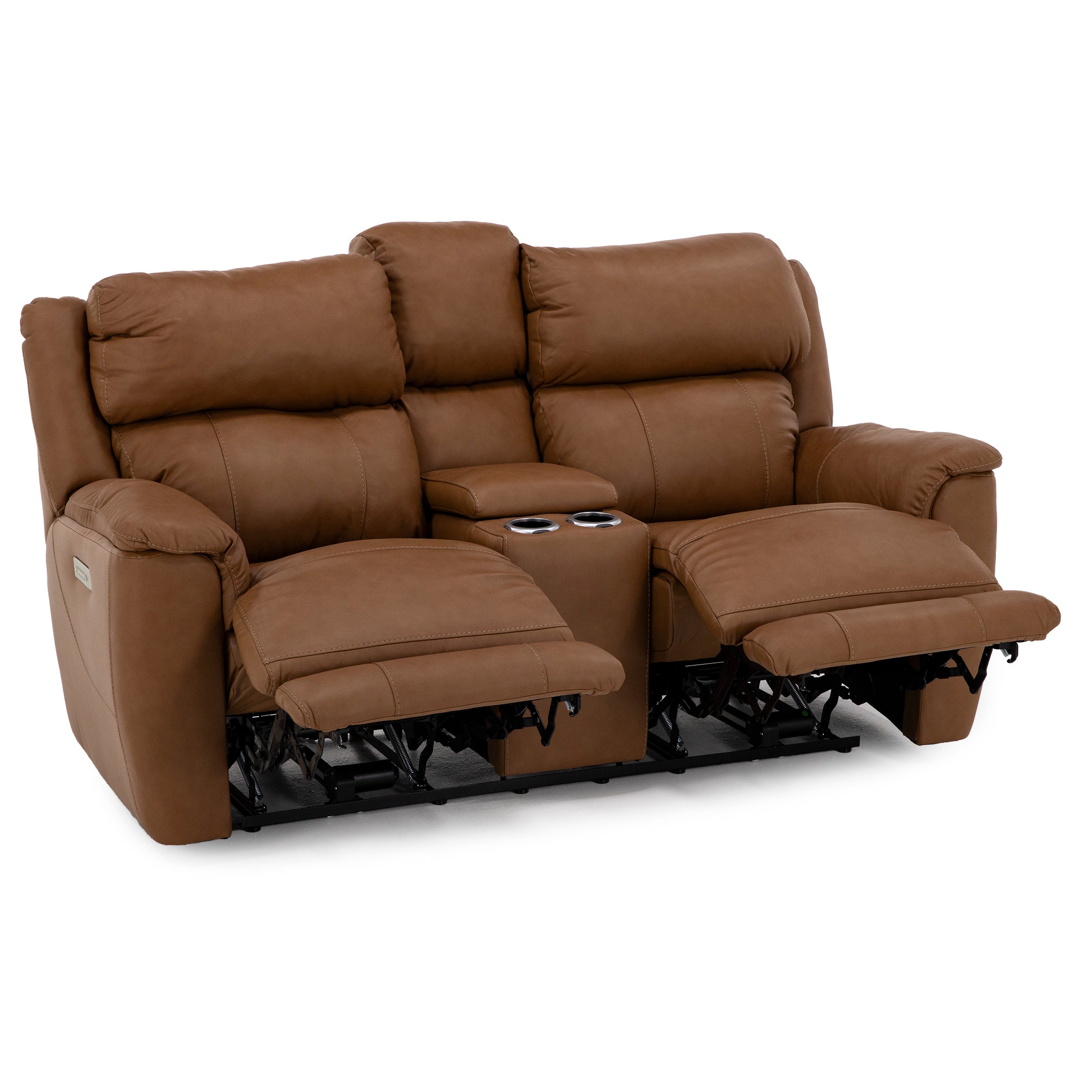 Florence Leather Fully Loaded Zero Gravity Reclining Console Loveseat