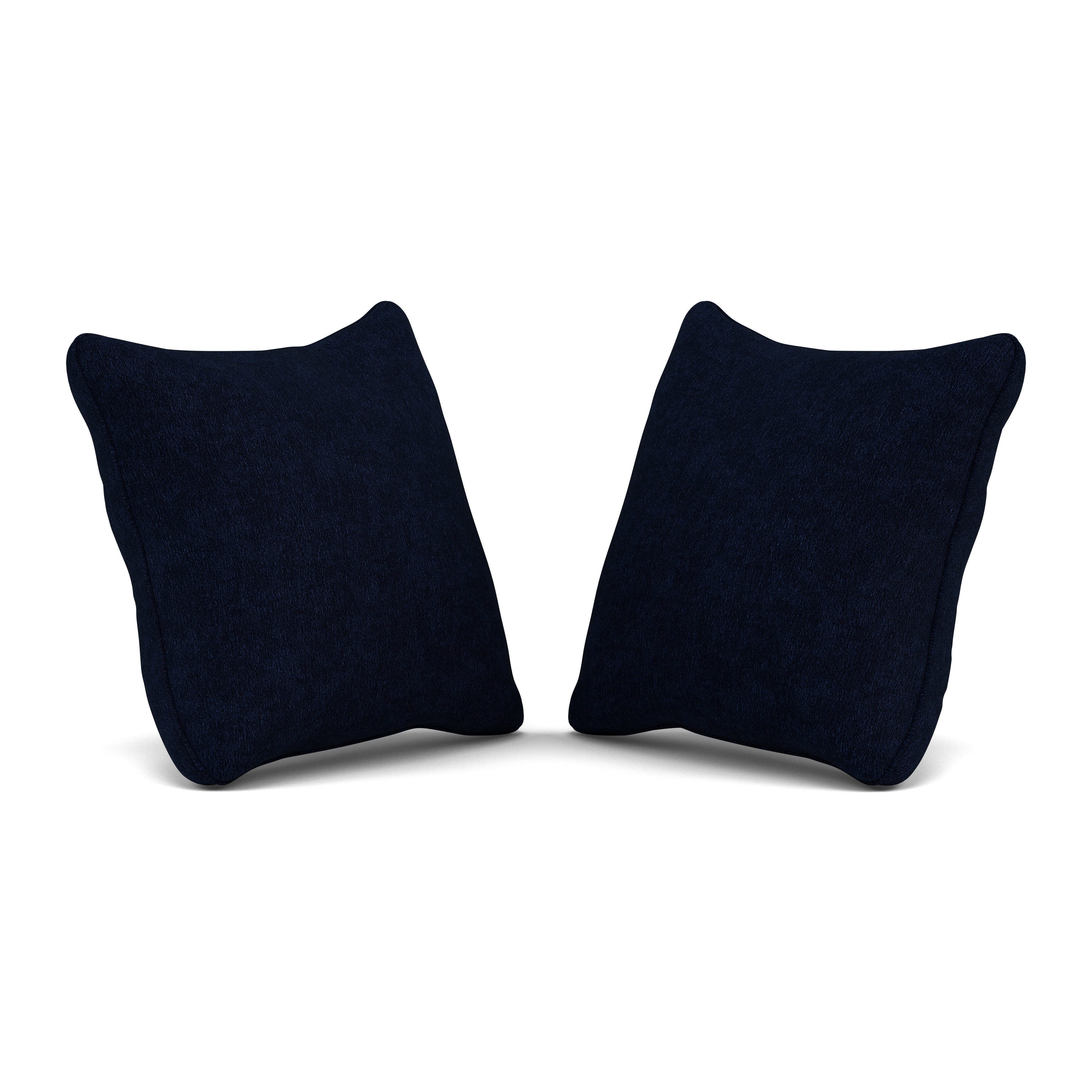 Two navy blue throw pillows on a white background.