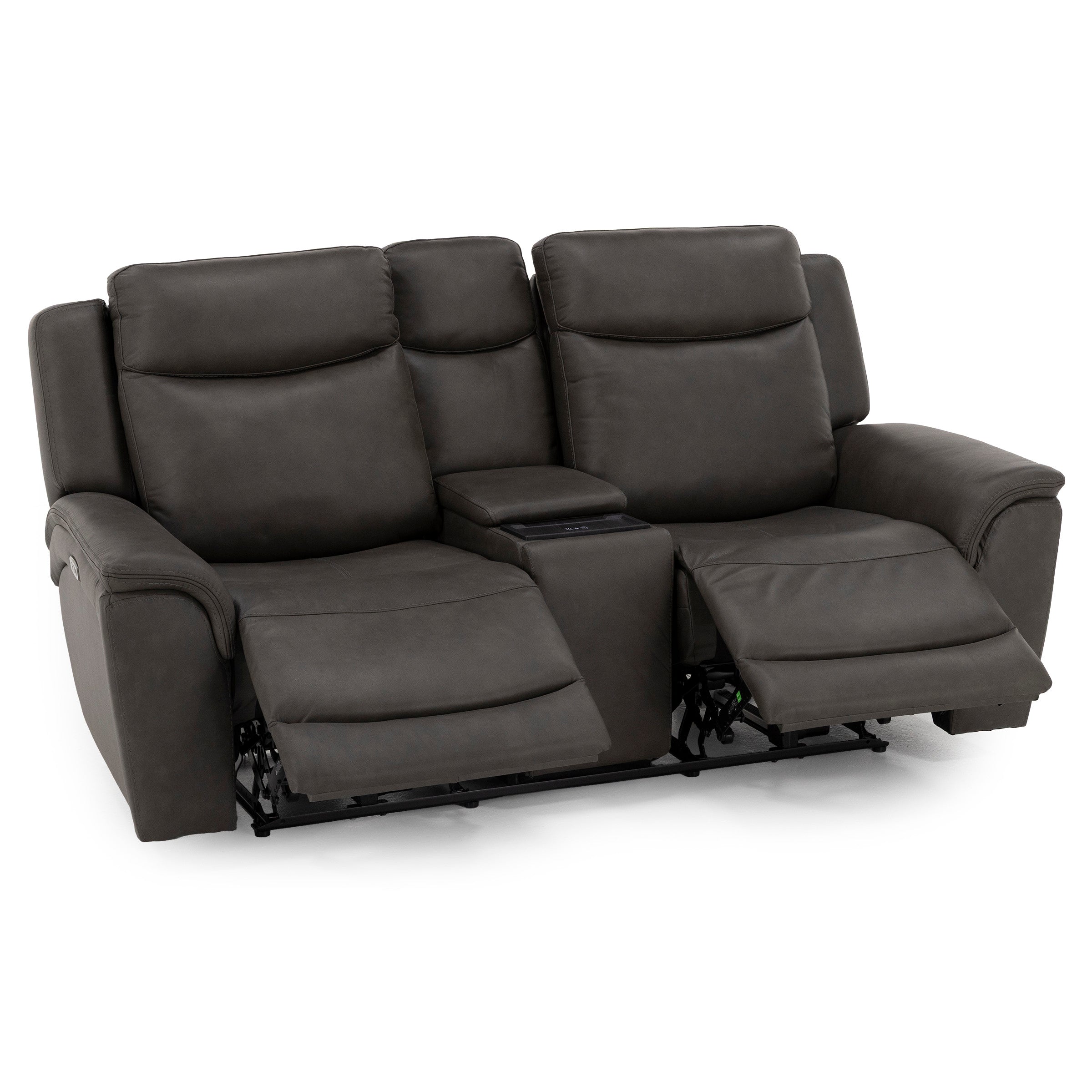 Drew & Jonathan Home Davidson Leather Power Headrest Wall Saver Reclining Console Loveseat
