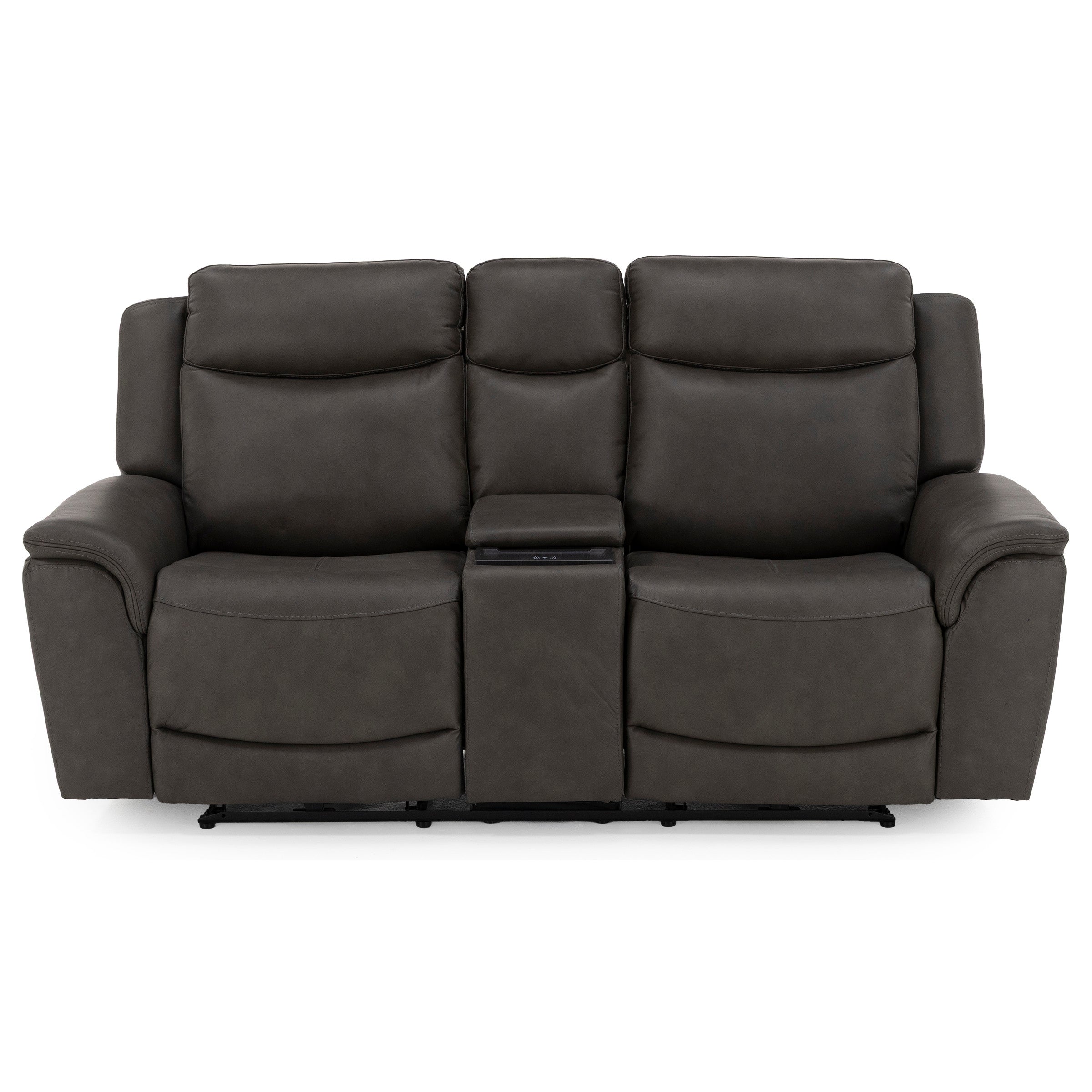 Drew & Jonathan Home Davidson Leather Power Headrest Wall Saver Reclining Console Loveseat