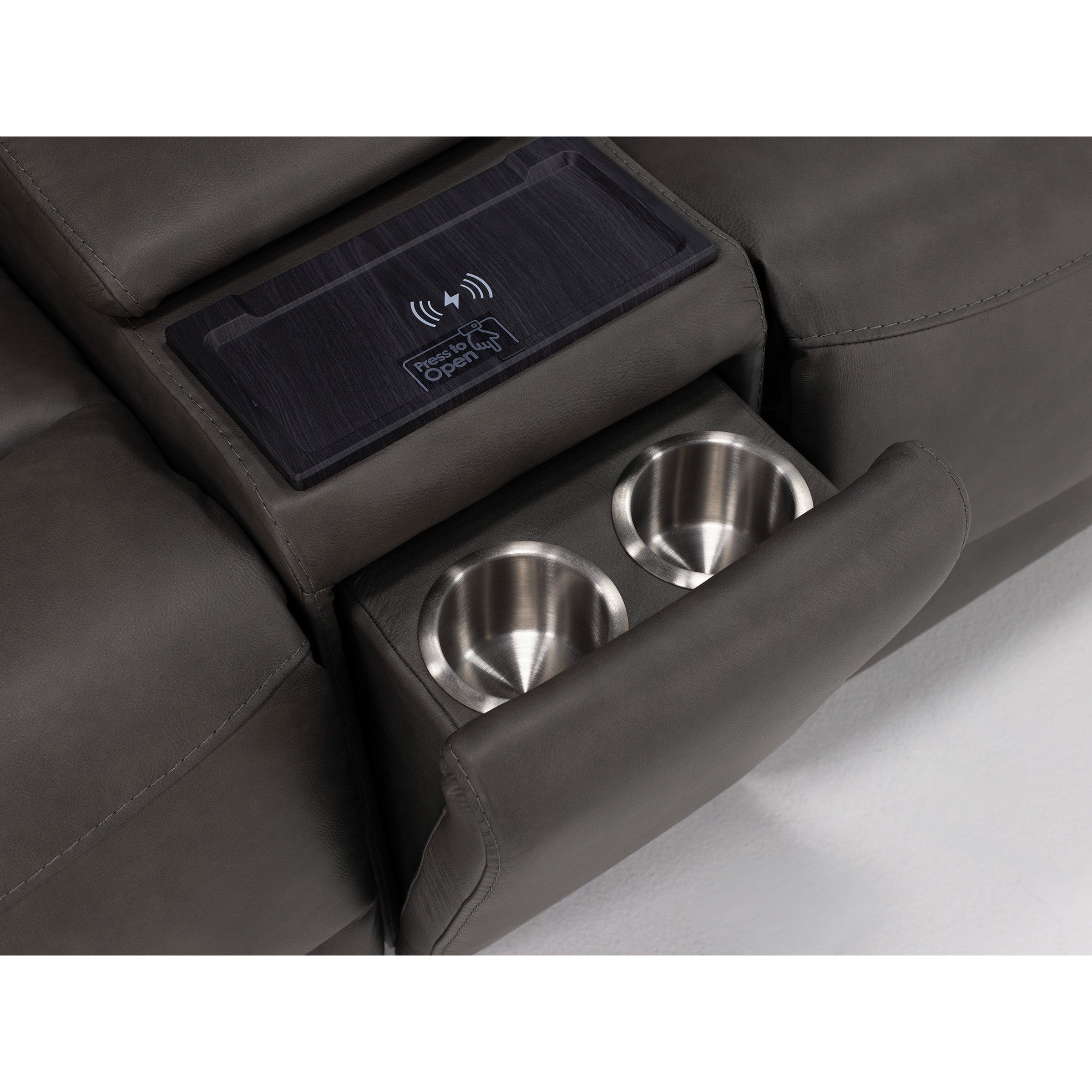 Drew & Jonathan Home Davidson Leather Power Headrest Wall Saver Reclining Console Loveseat