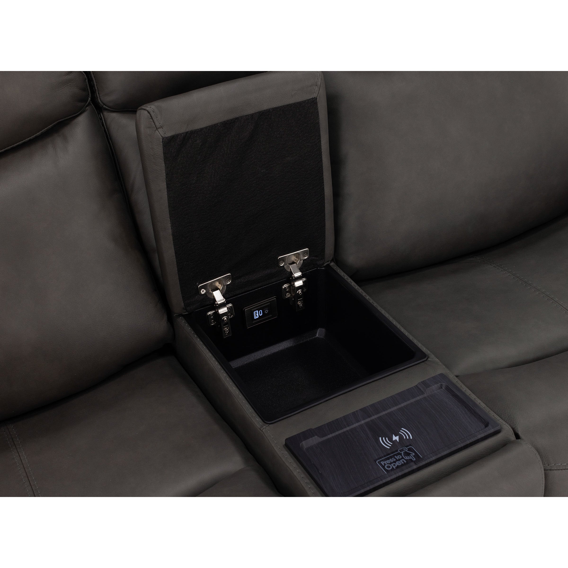 Drew & Jonathan Home Davidson Leather Power Headrest Wall Saver Reclining Console Loveseat