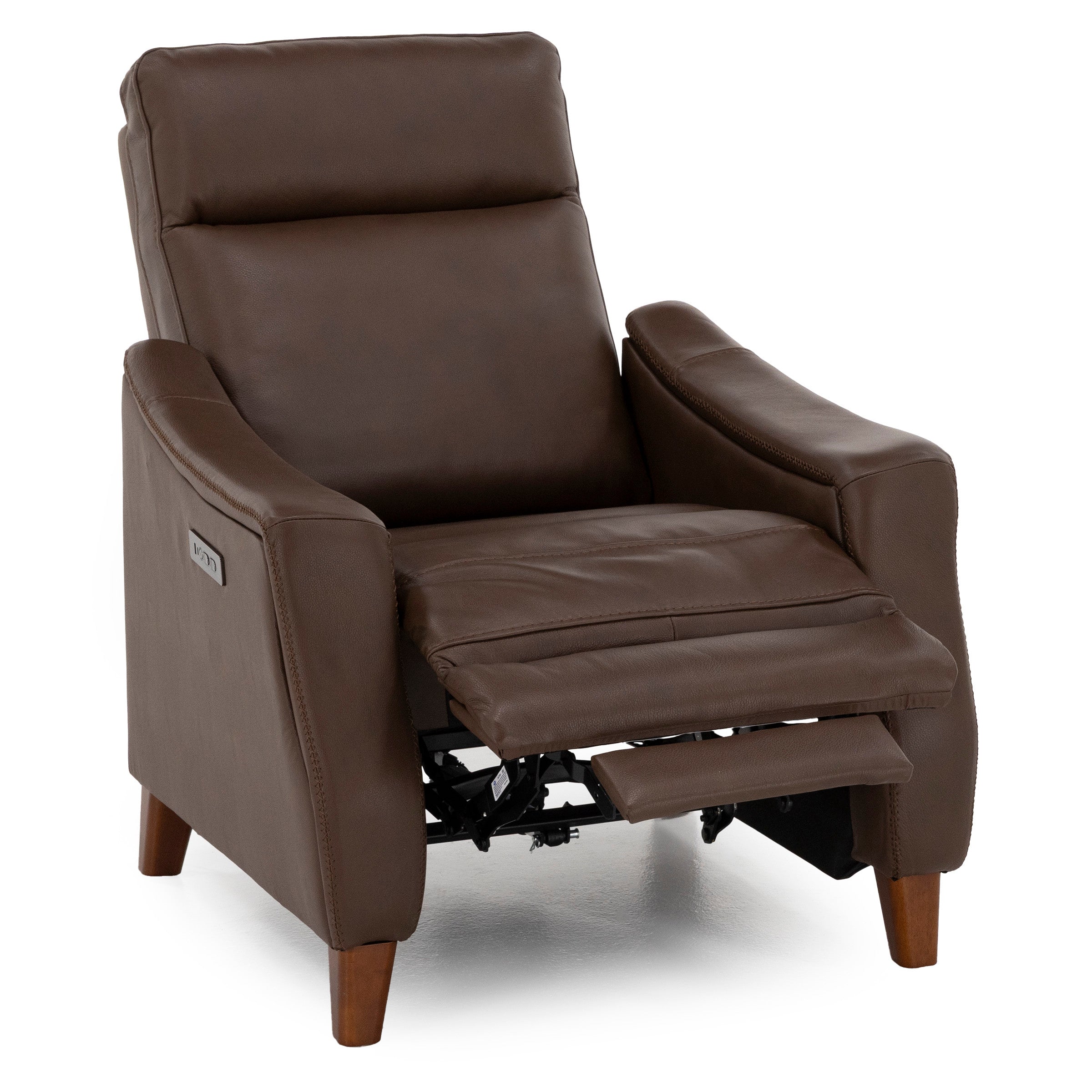 Brown leather recliner chair with extended footrest