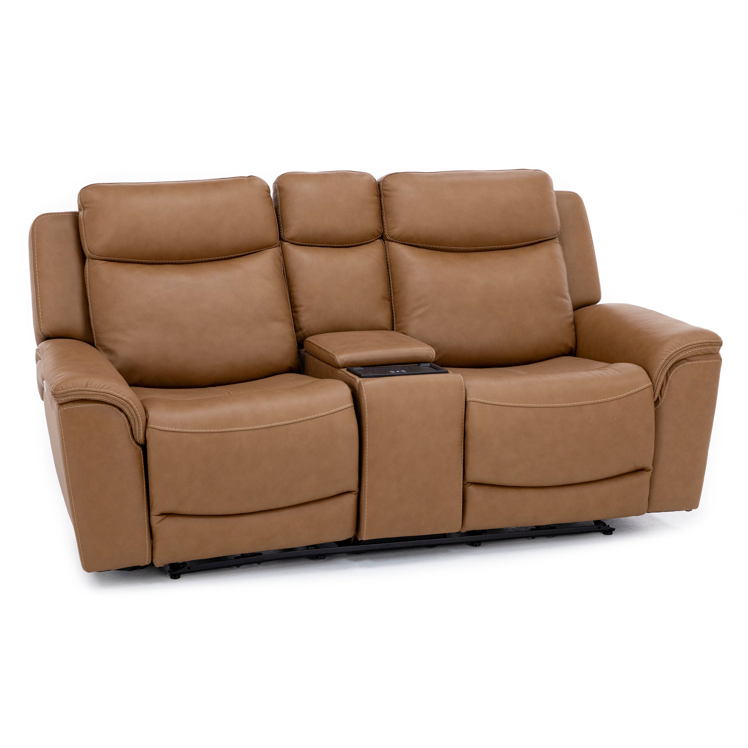Drew & Jonathan Home Davidson Leather Power Headrest Wall Saver Reclining Console Loveseat