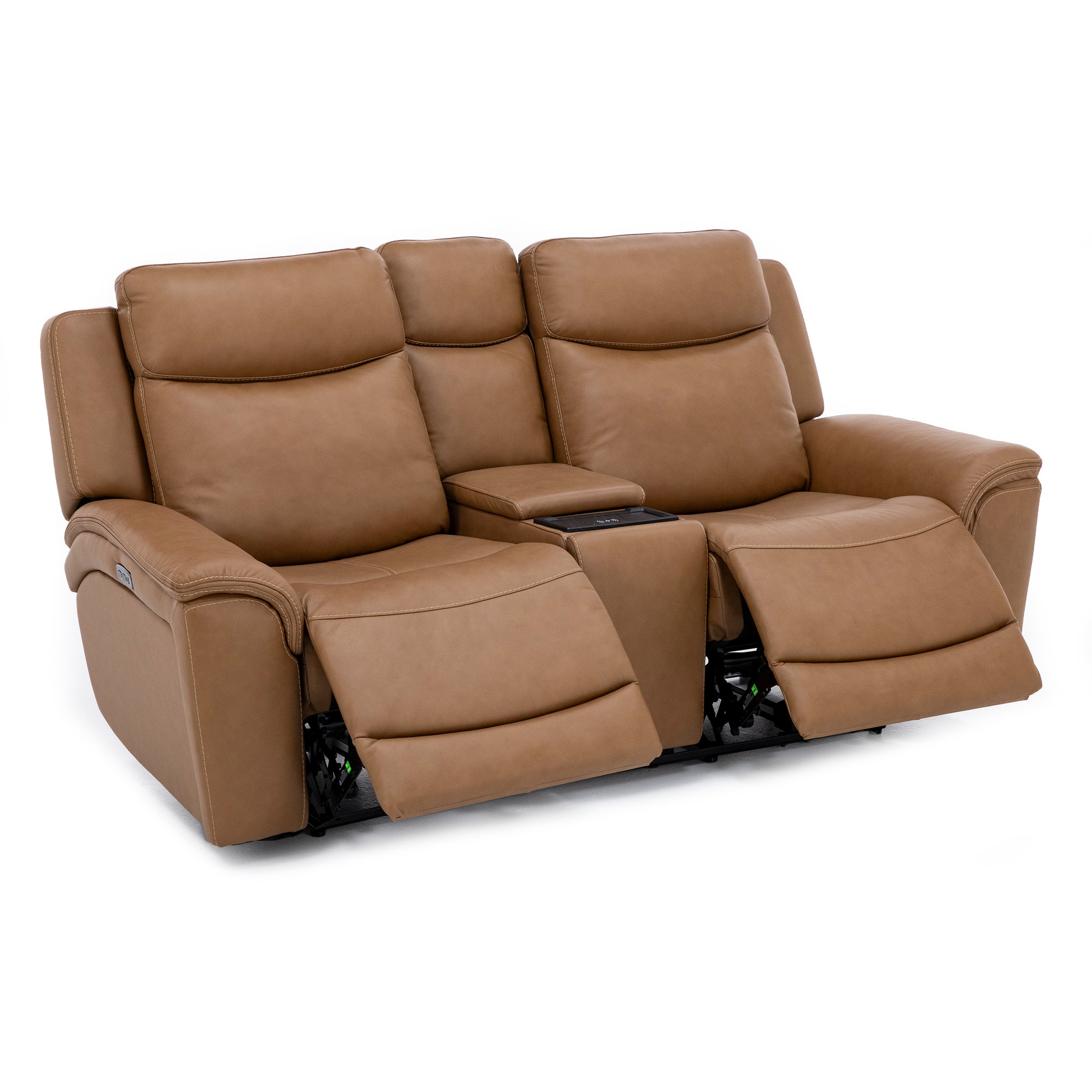 Drew & Jonathan Home Davidson Leather Power Headrest Wall Saver Reclining Console Loveseat