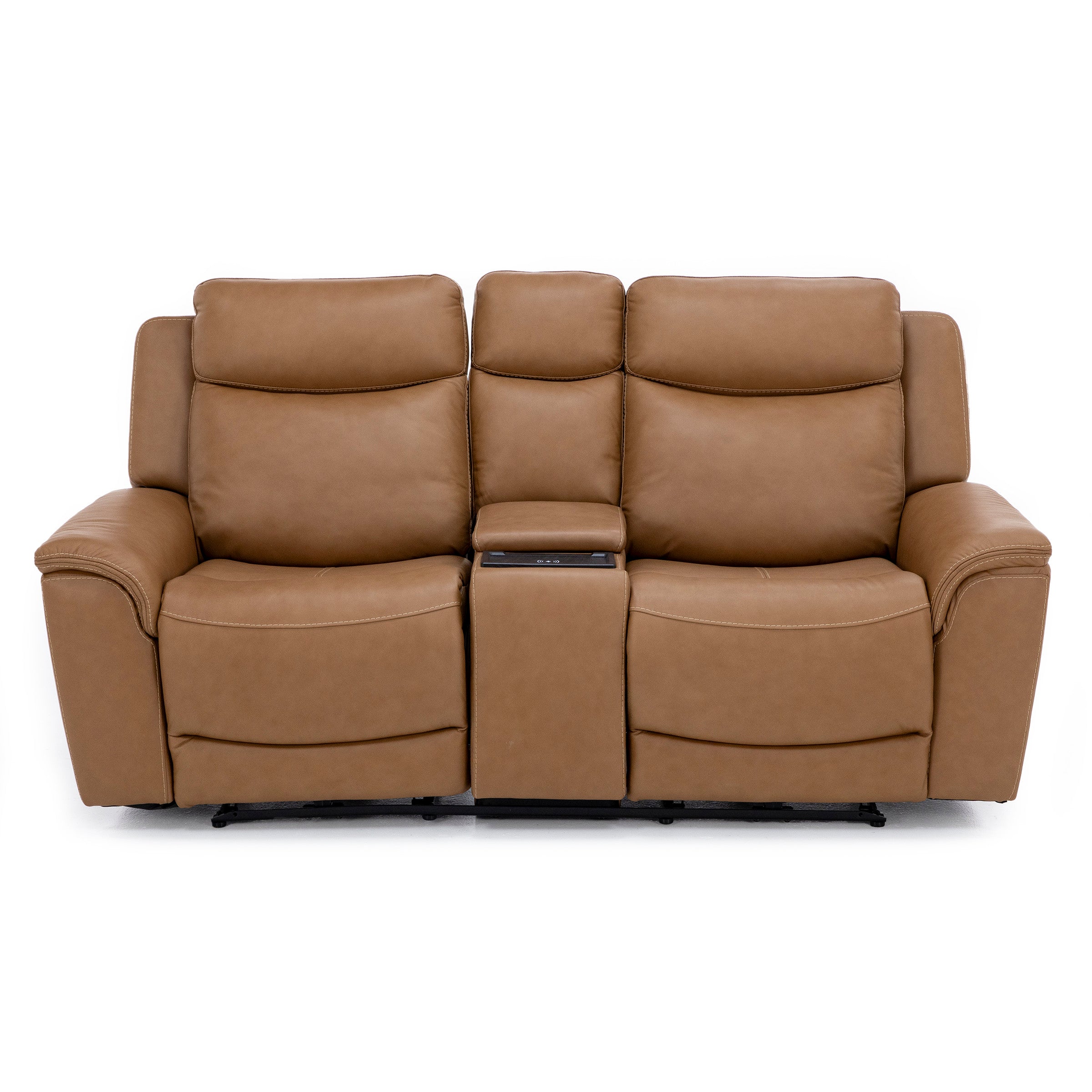 Drew & Jonathan Home Davidson Leather Power Headrest Wall Saver Reclining Console Loveseat