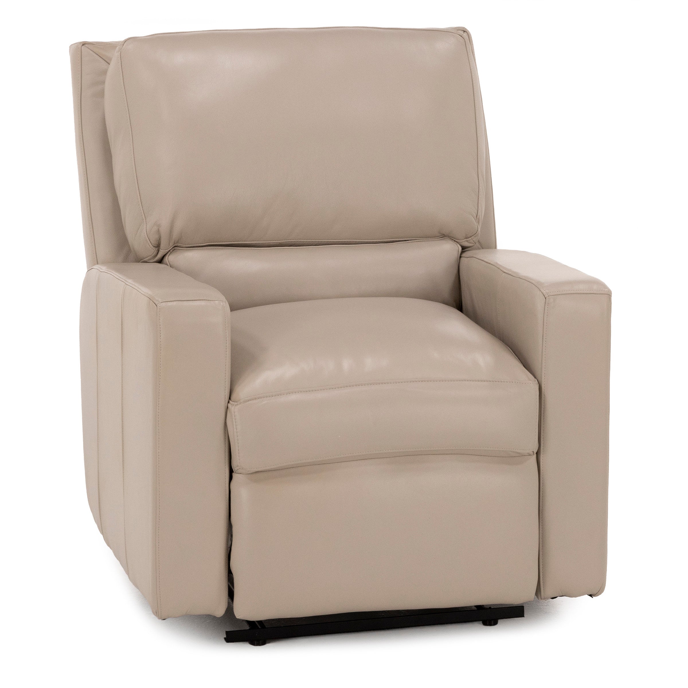 Beige leather recliner armchair with padded seat and backrest