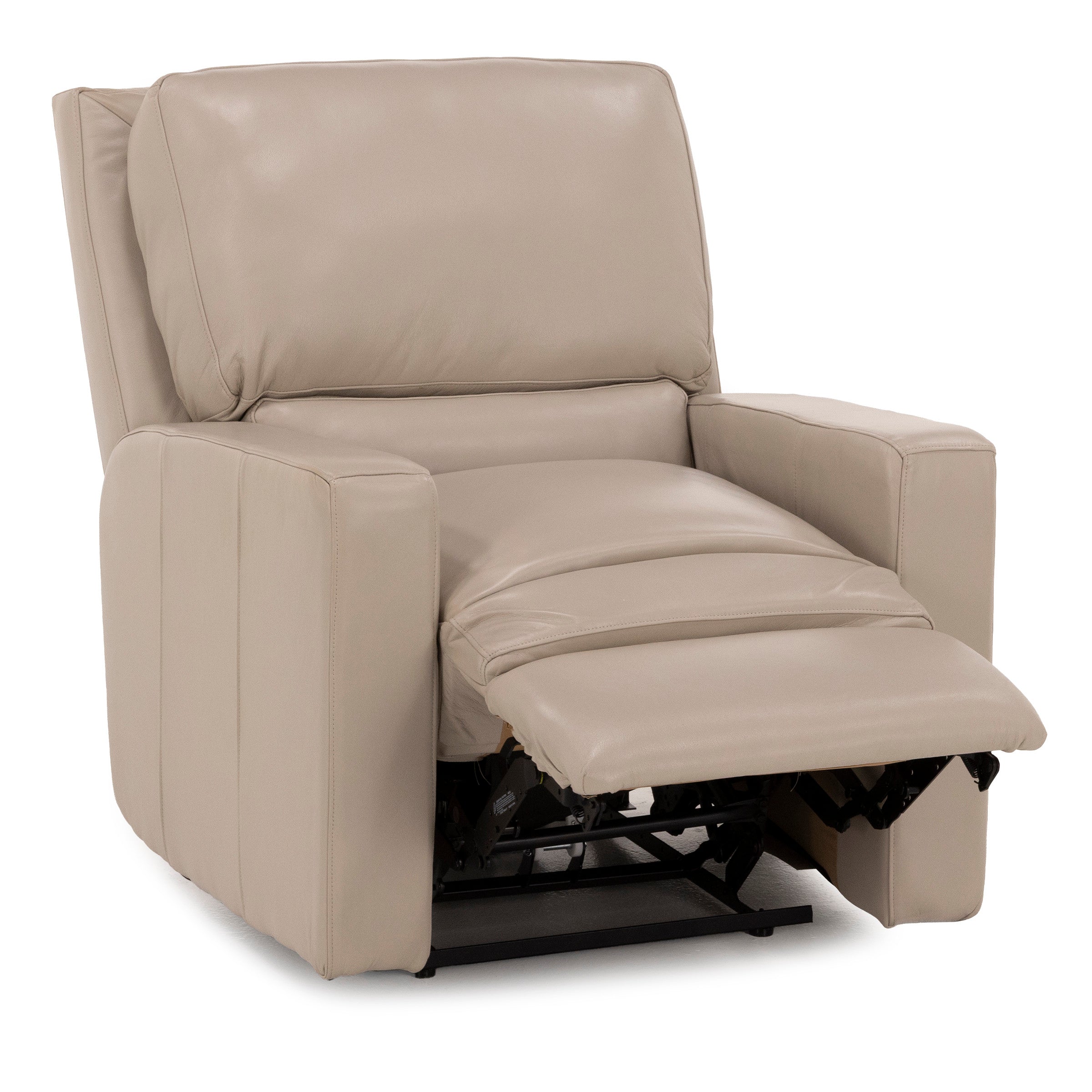 Beige leather recliner chair with extended footrest