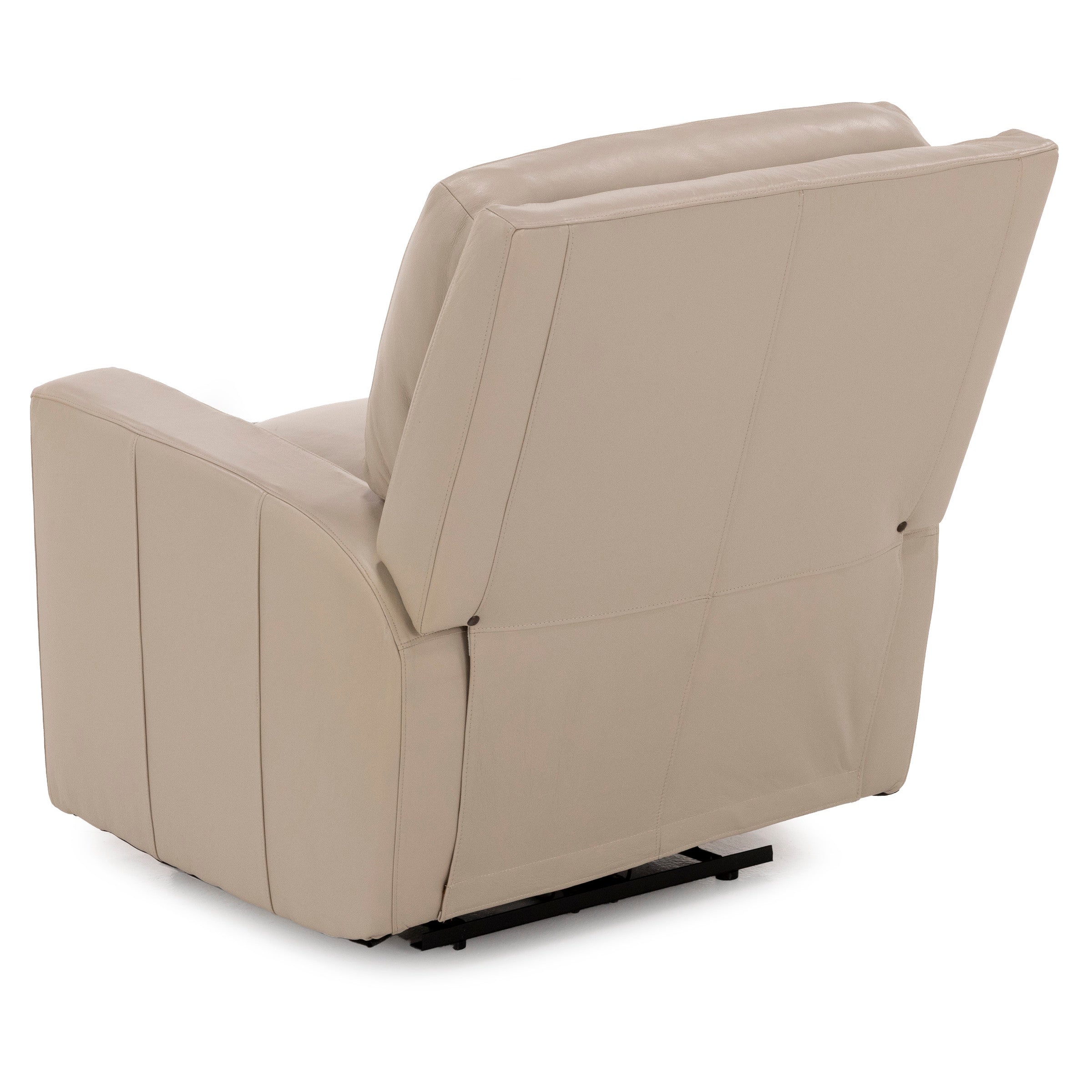 Back view of a beige reclining chair with plush cushions and clean, modern lines.